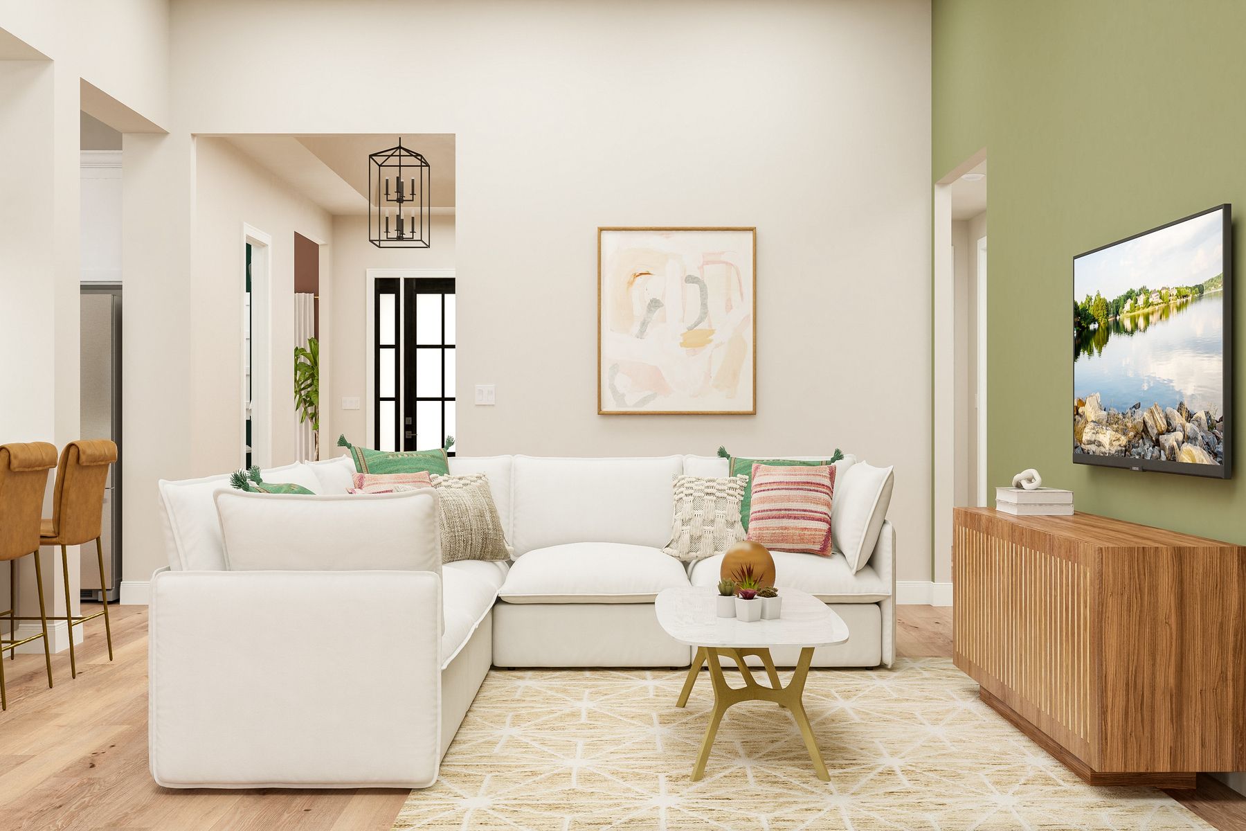 The family room of the Stratton II has high ceilings and plenty of space for furniture.
