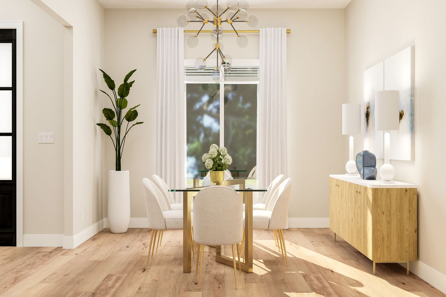 The formal dining room has a large window that lets in wonderful natural light.