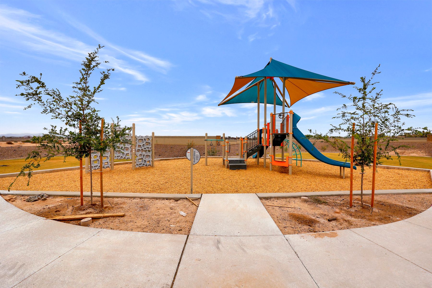 The playground has flooring comprised of woodchips and interactive games every kid can enjoy.