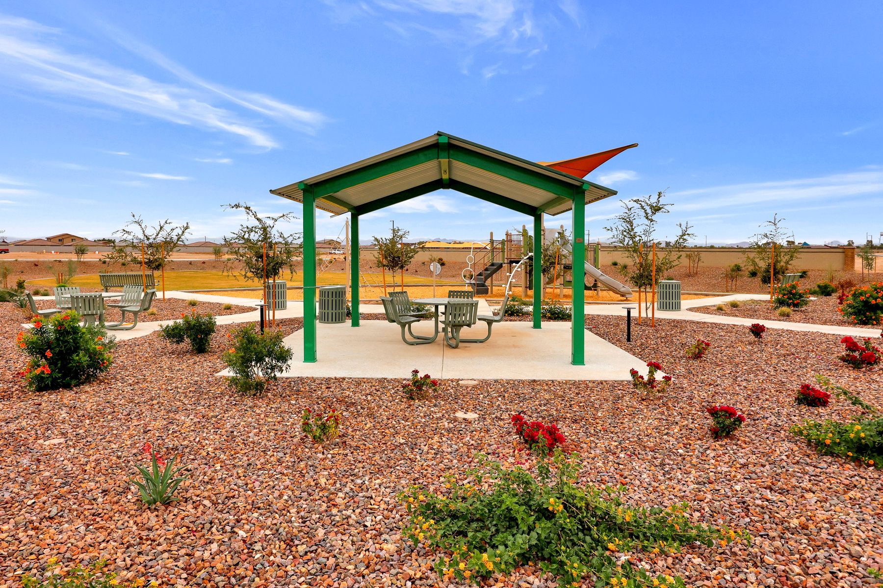 The shade ramada is perfect for family picnics.