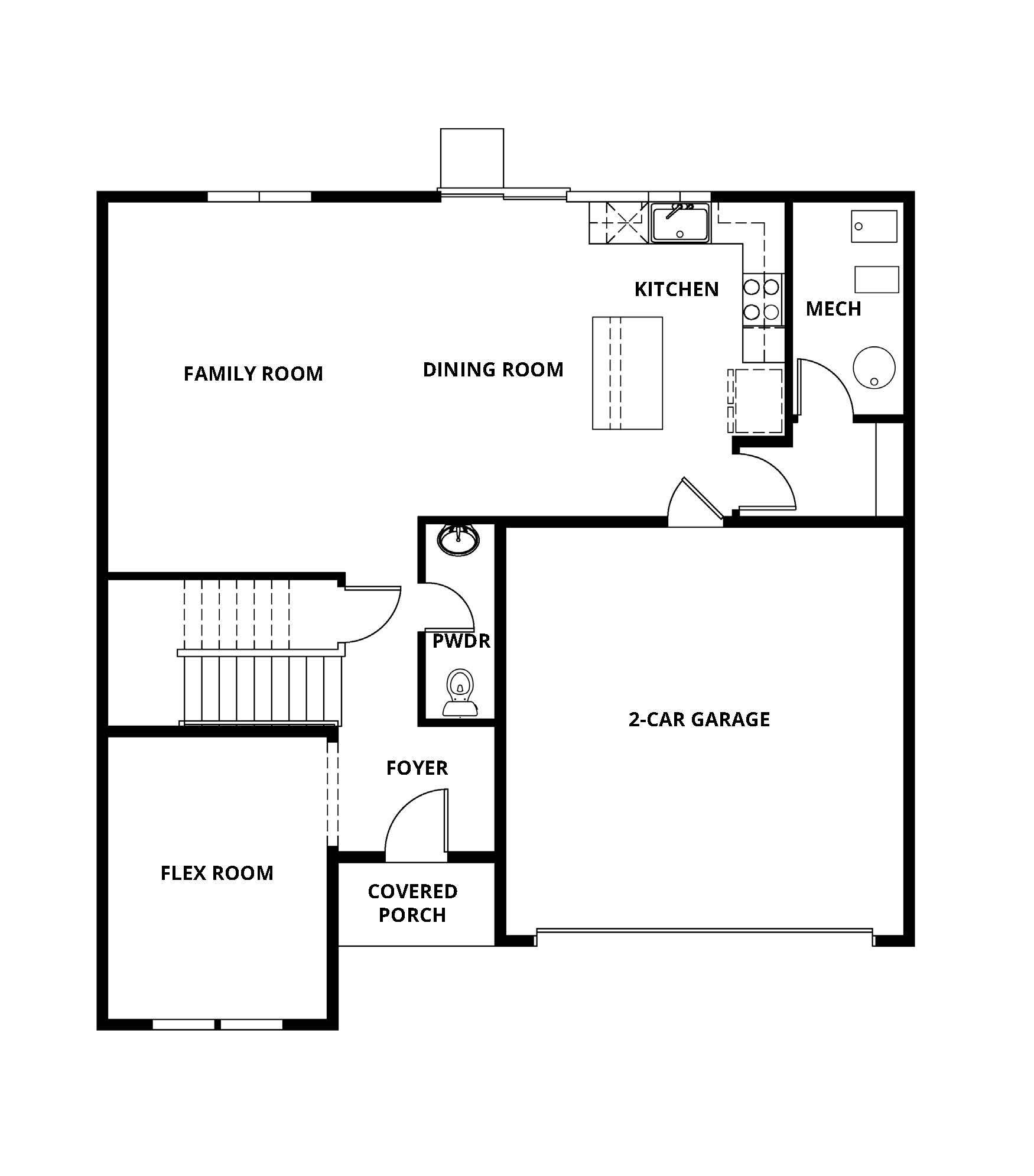 The first floor of the Henry has a spacious family room and chef ready kitchen