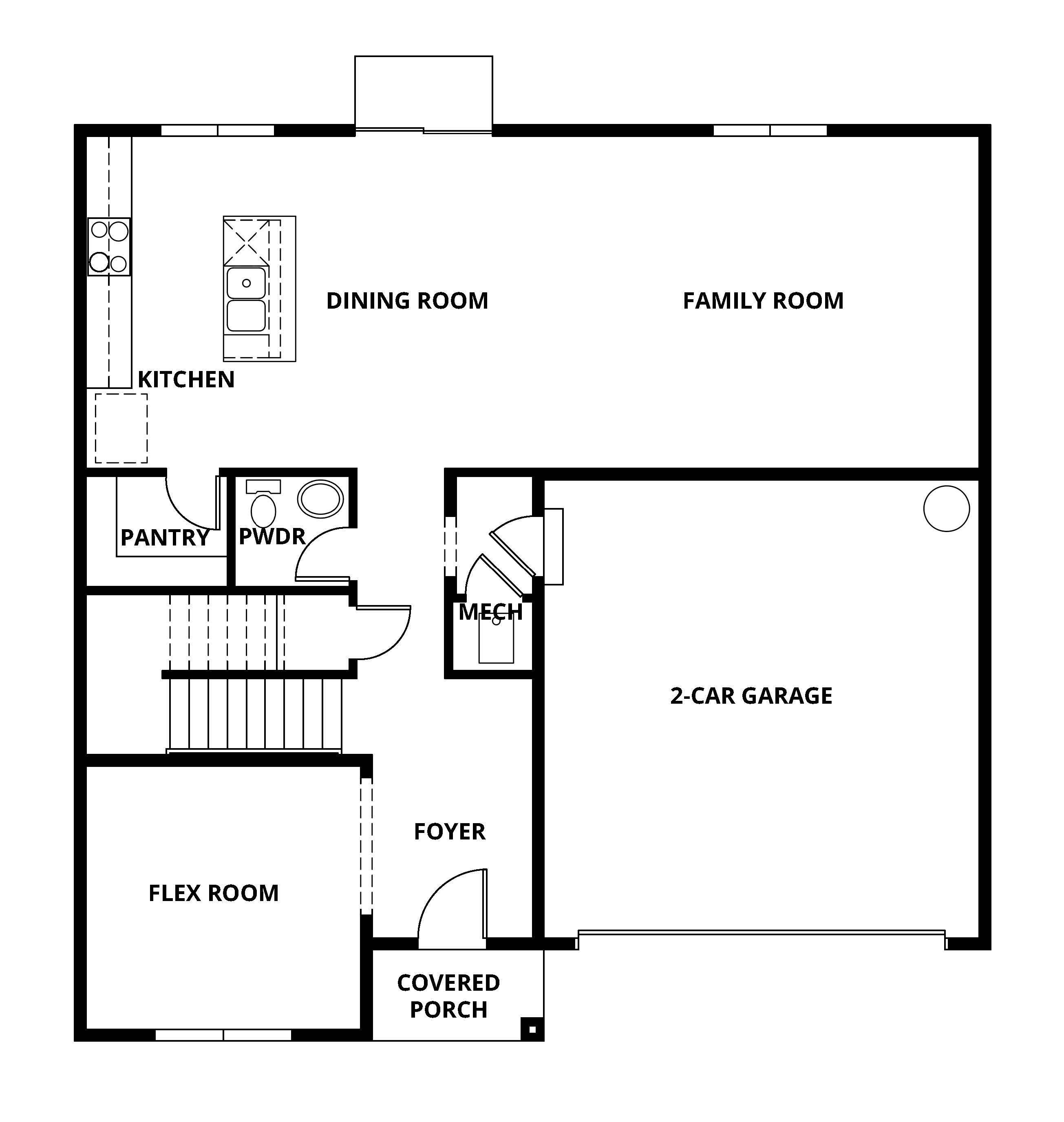 The first floor of the Mercer has a spacious family room and chef ready kitchen