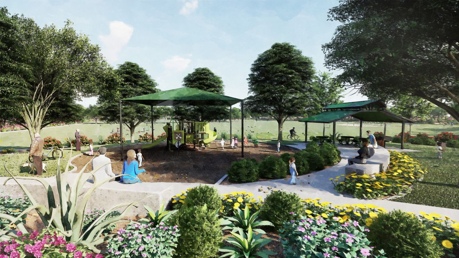 Mayfield has a large childrens playground and walking trail