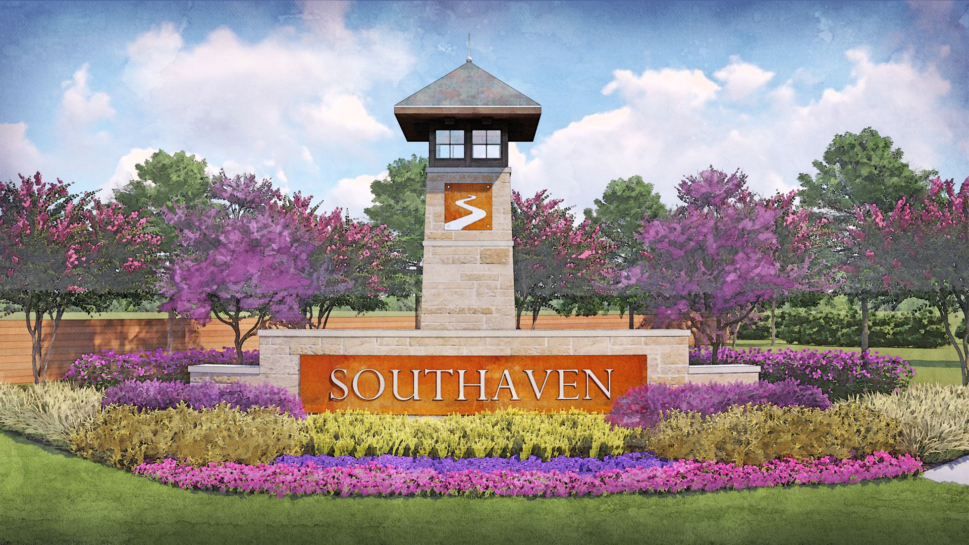 Rendering of the beautiful monument at the entrance of the Southaven community.