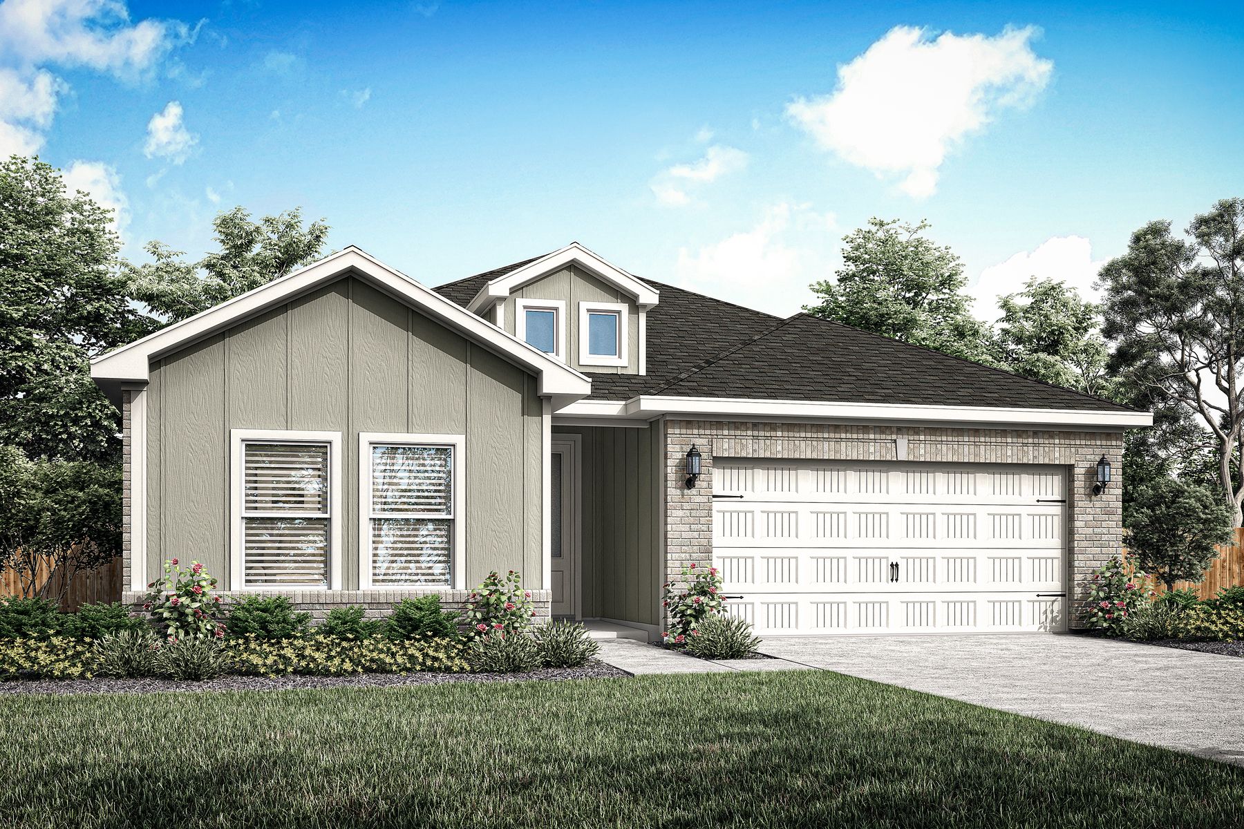 Rendering of one-story Sabine floor plan.