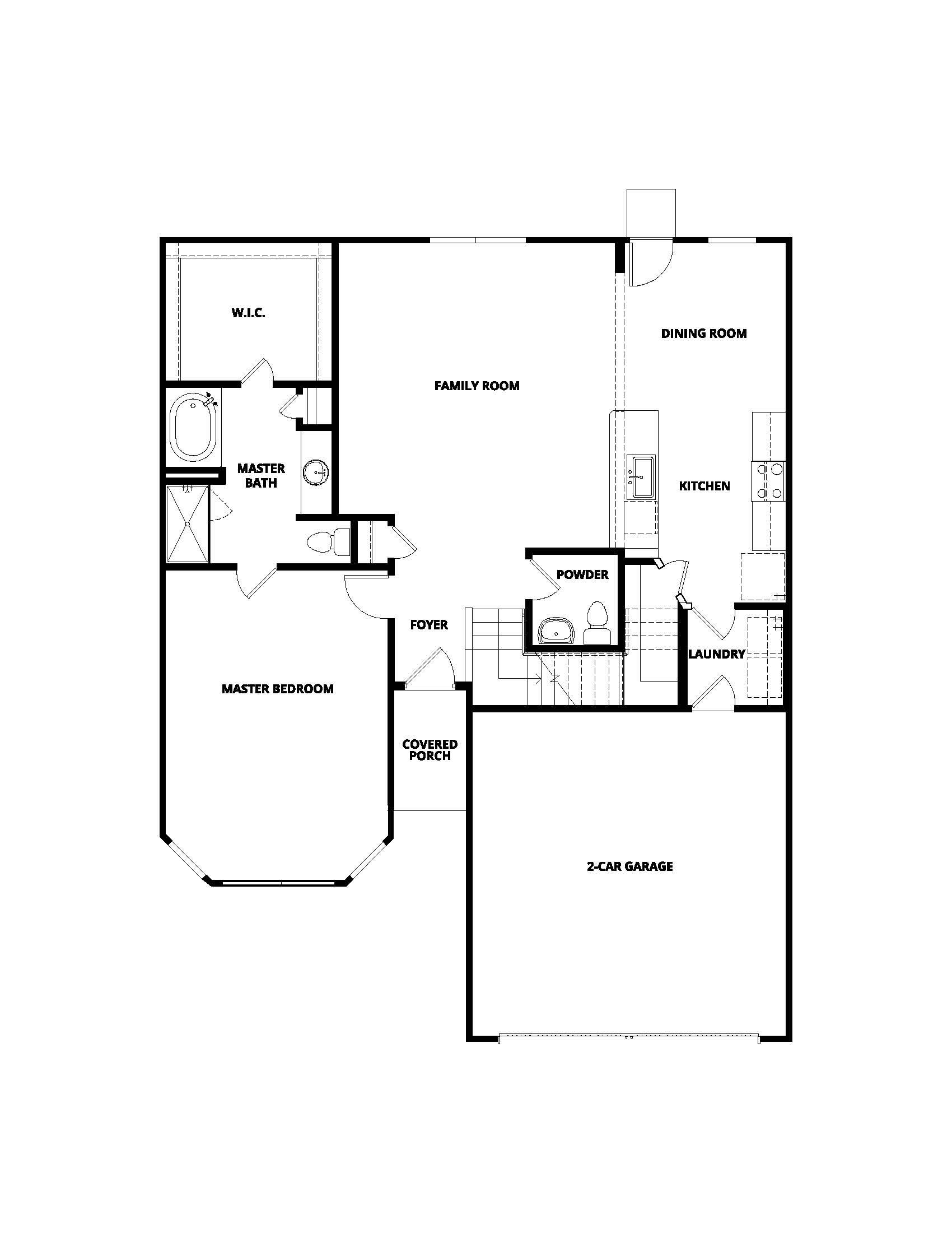 The first floor of the Cypress floor plan has an open-concept layout.