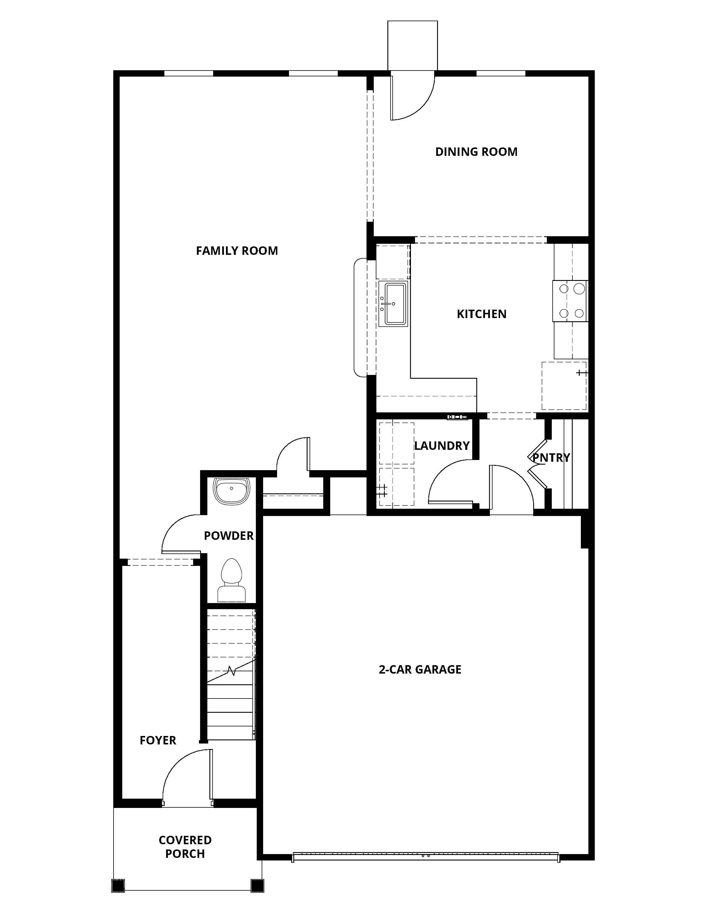 The first floor of the Rayburn plan has open living spaces.