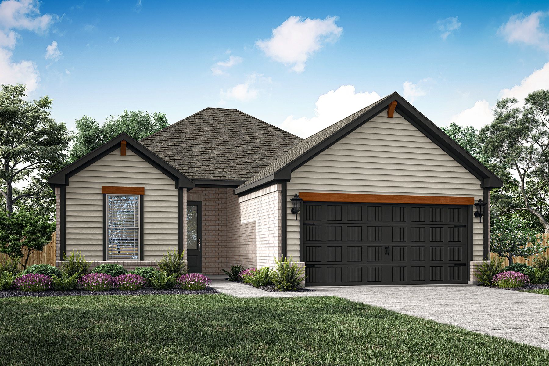 Rendering of the beautiful, one-story Arcadia plan.