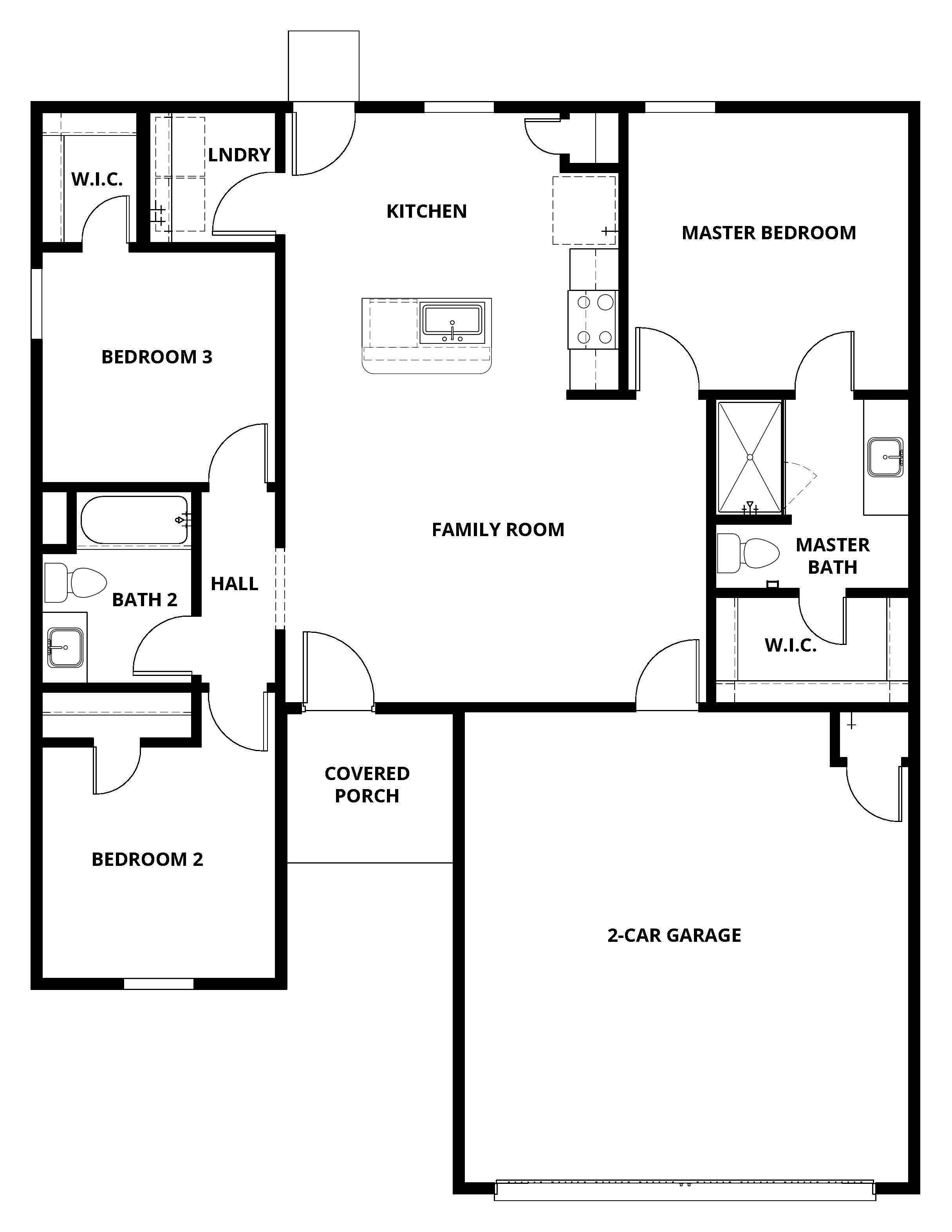 The Arcadia floor plan is a wonderful open-concept floor plan with three bedrooms and two bathrooms.