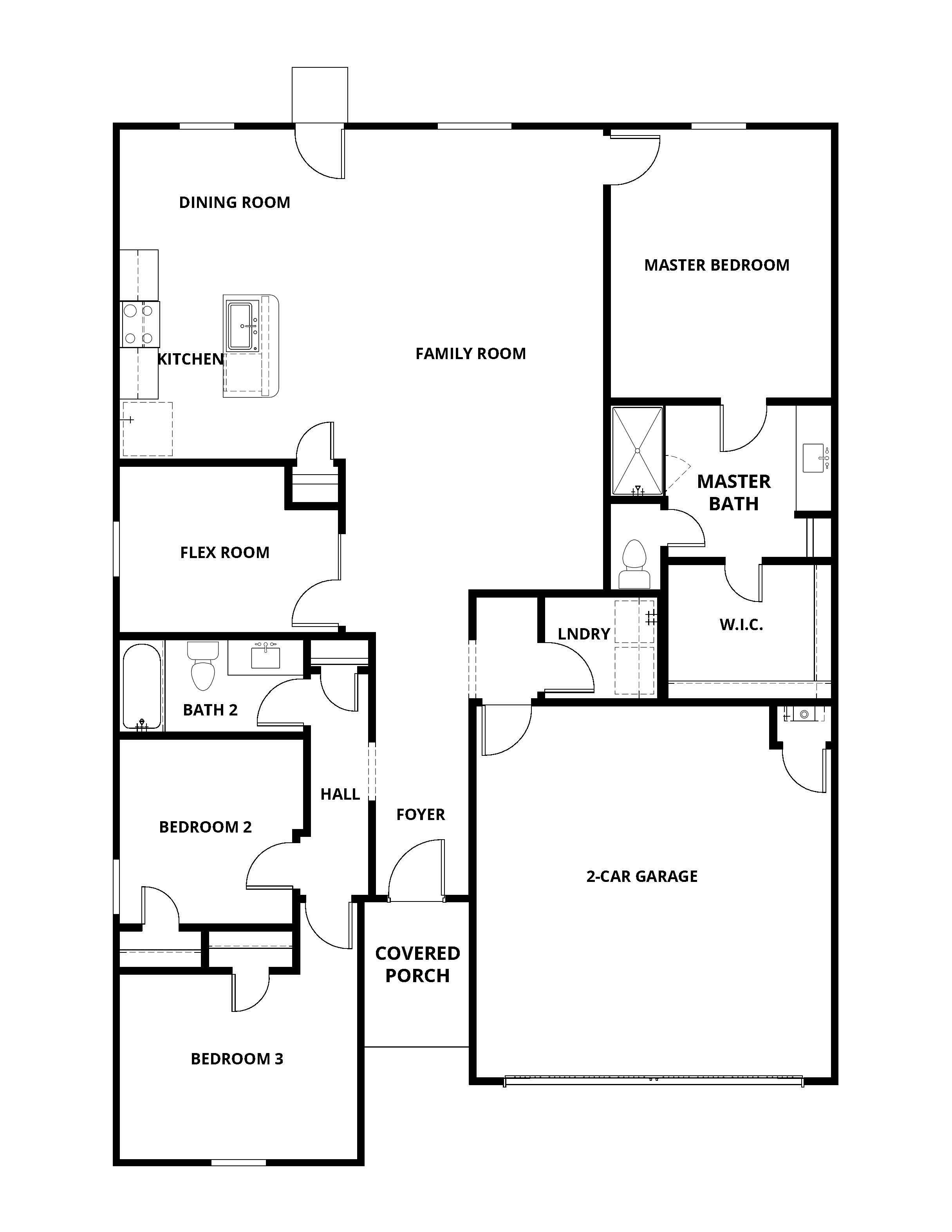 The Durant floor plan has open living spaces, three bedrooms, two bathrooms and a flex room.