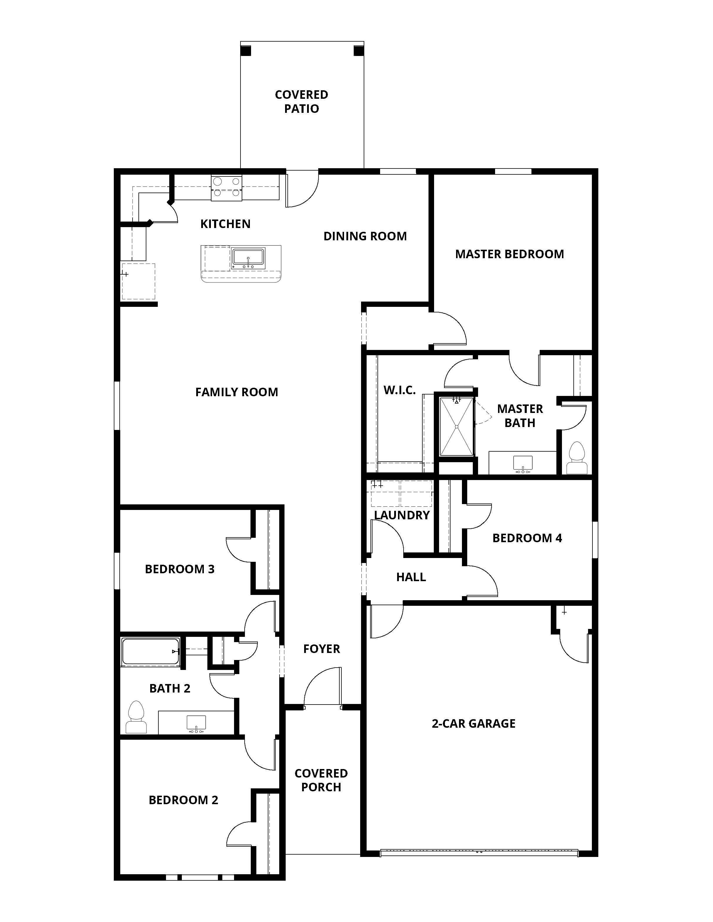 The Keystone is an open floor plan with four bedrooms and two bathrooms.