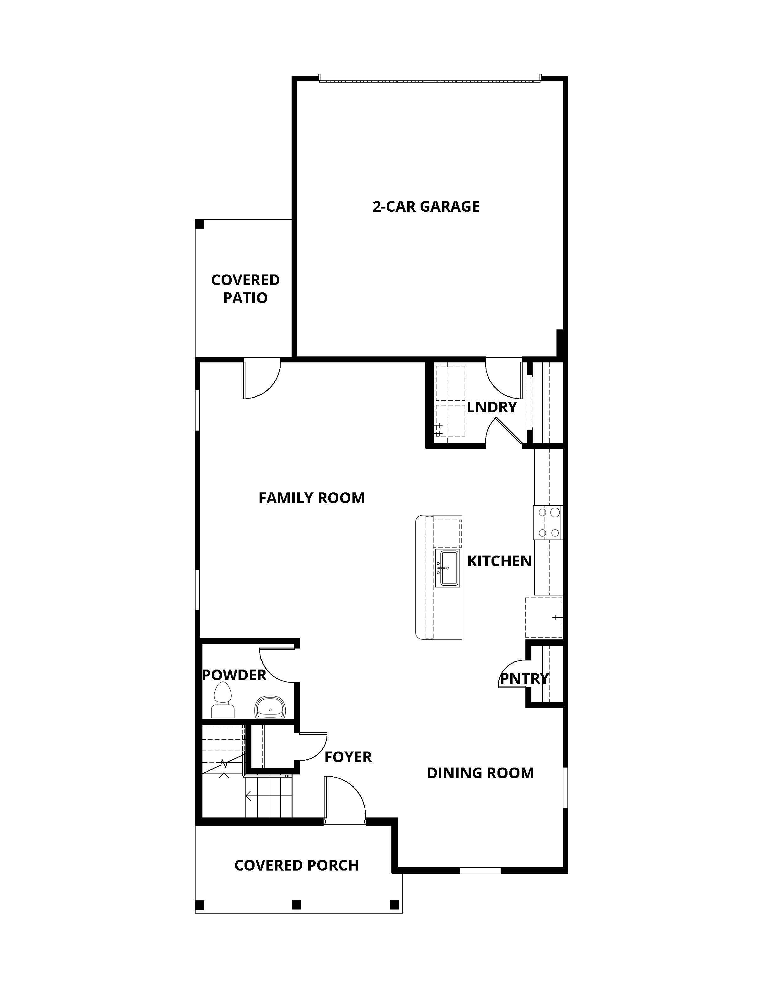 The first floor of the Dogwood floor plan has open living space.