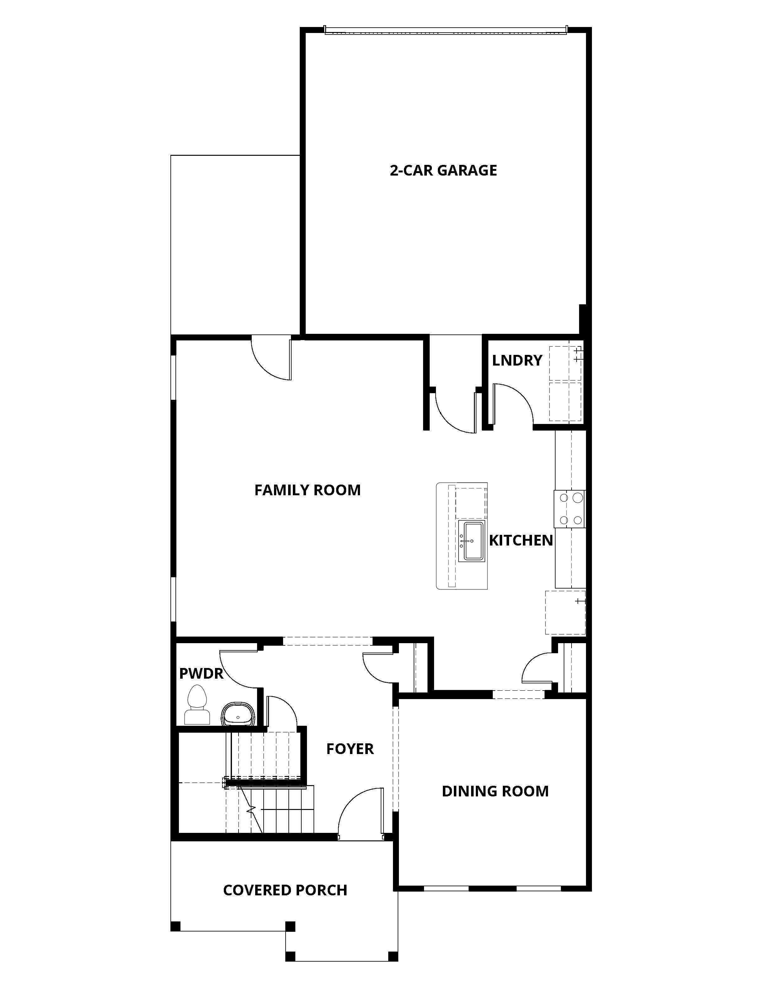 The first floor of the Camellia floor plan has an open concept layout.
