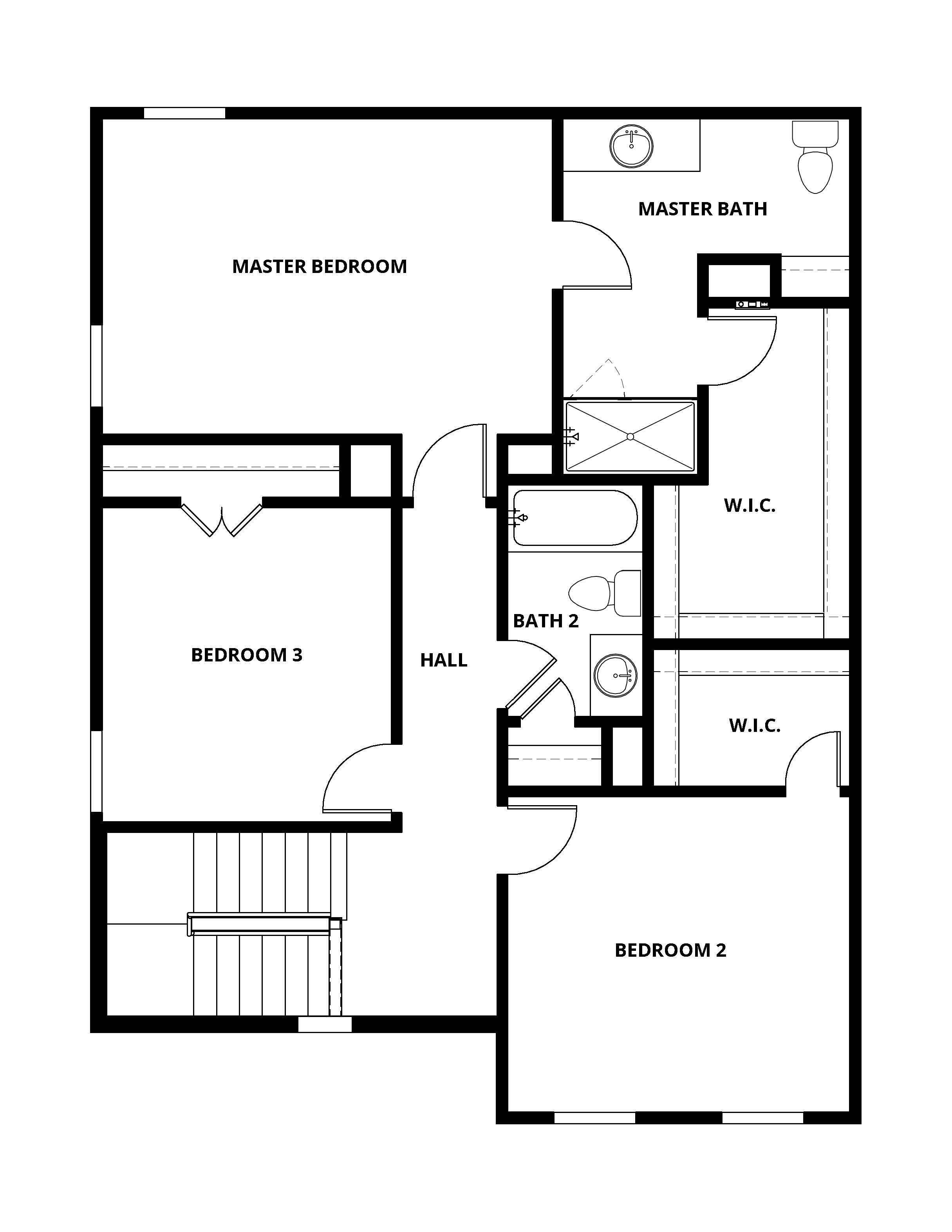 The second floor of the Camellia has three bedrooms and two bathrooms.