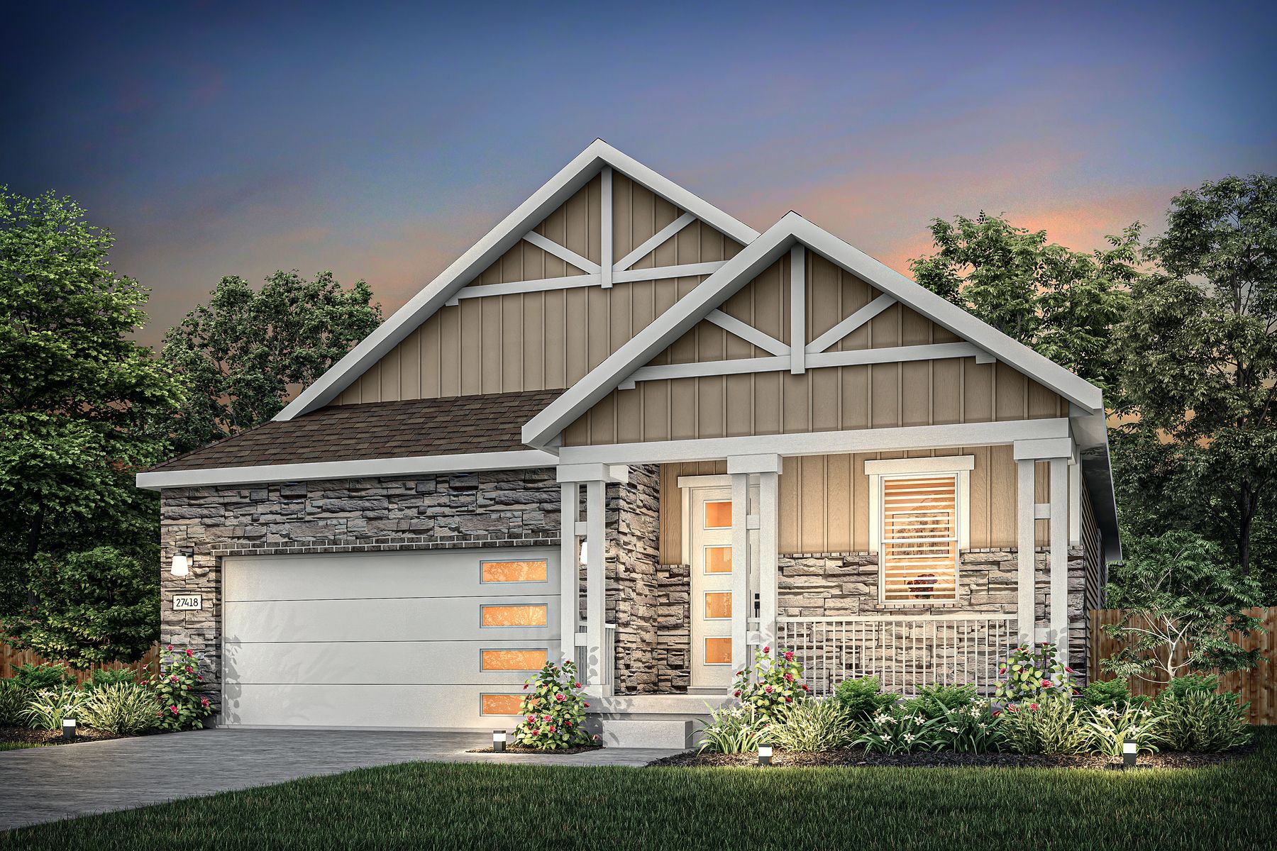 Rendering of the beautiful, one-story Aspen floor plan.