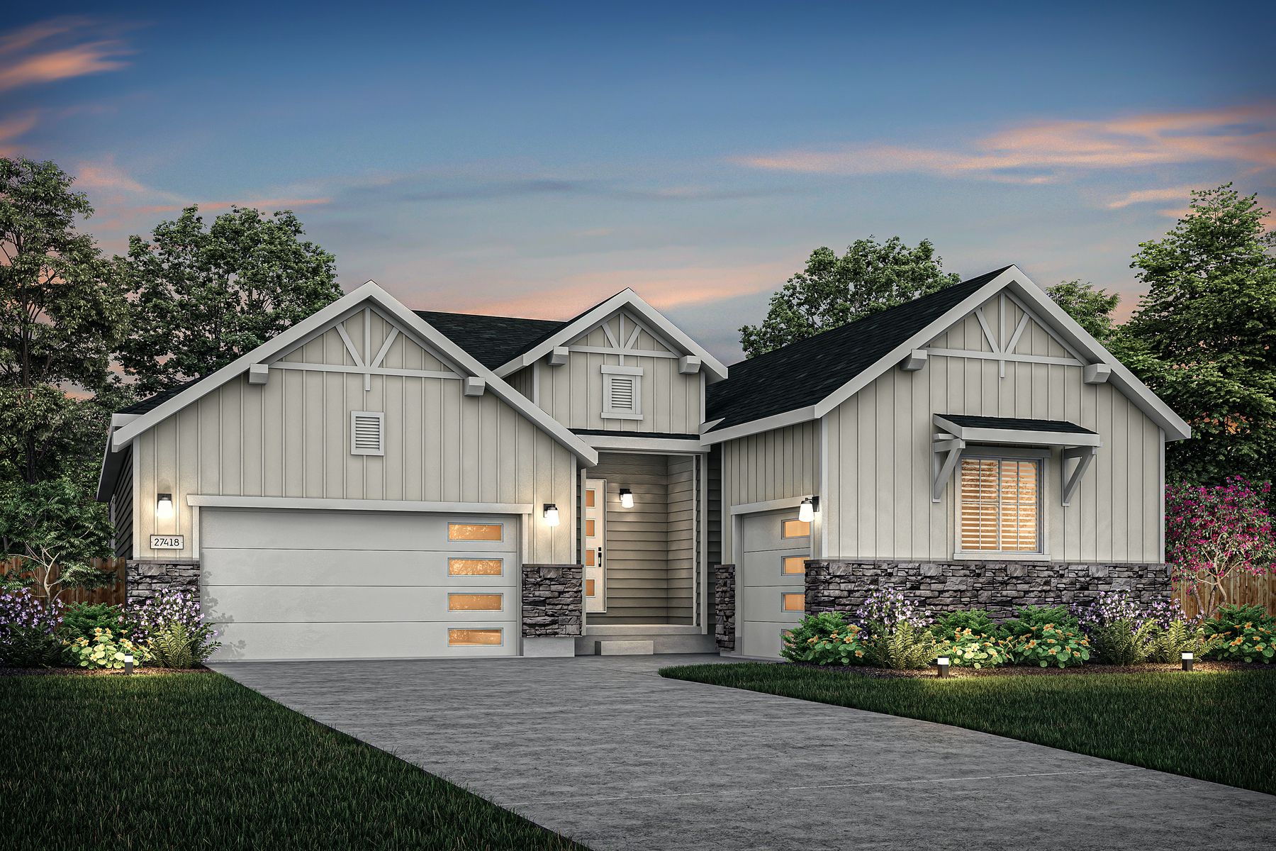 Rendering of the beautiful, one-story Estes floor plan.