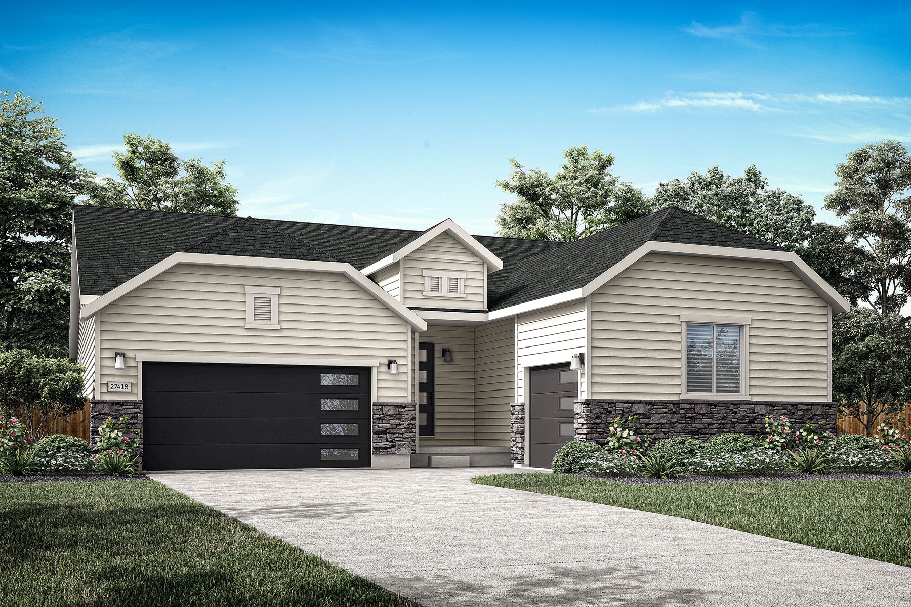 Rendering of the beautiful, one-story Estes floor plan.