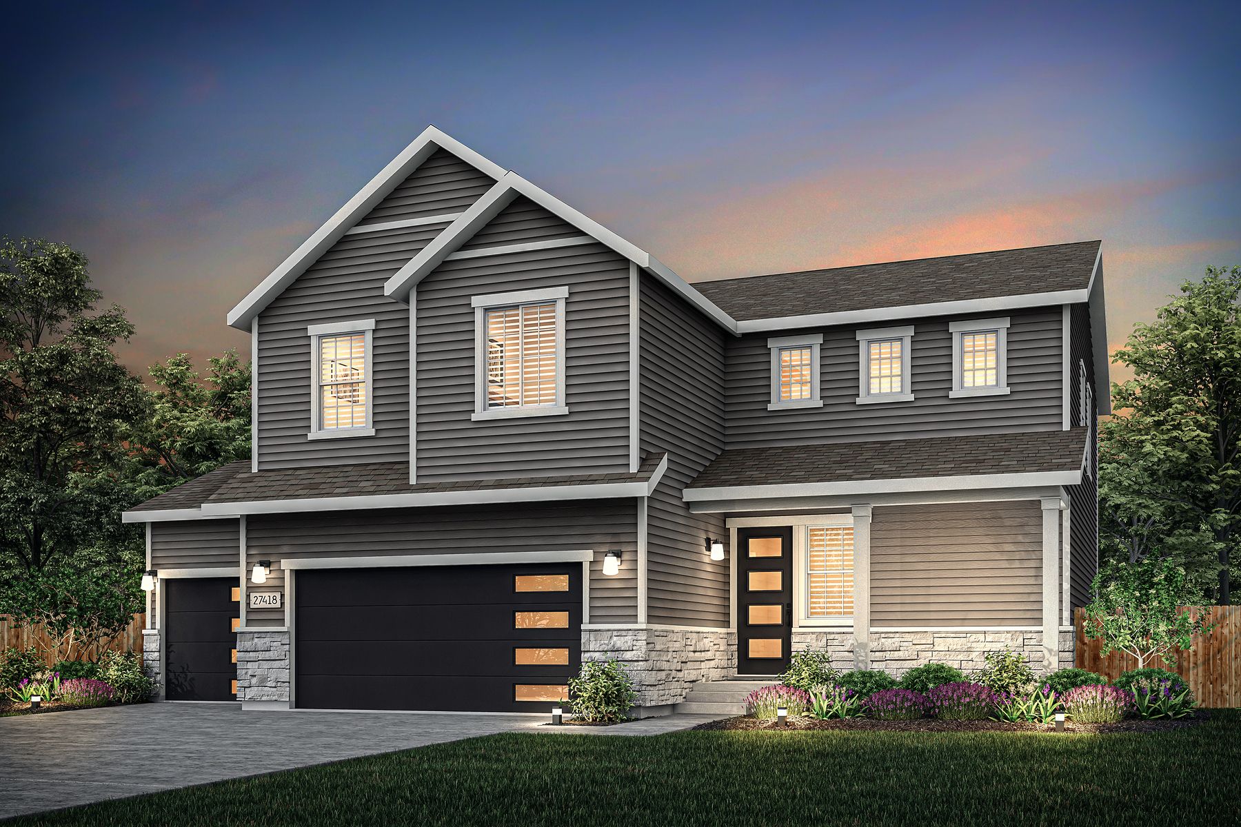 Rendering of the beautiful, two-story Glenwood floor plan.