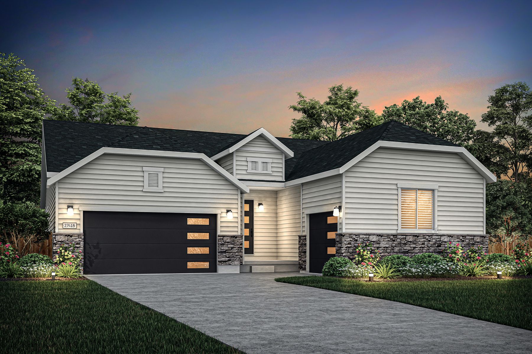 Rendering of the beautiful, one-story Estes floor plan.