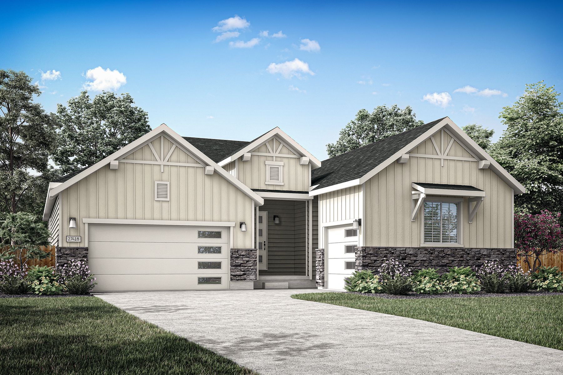 Rendering of the beautiful, one-story Estes floor plan.