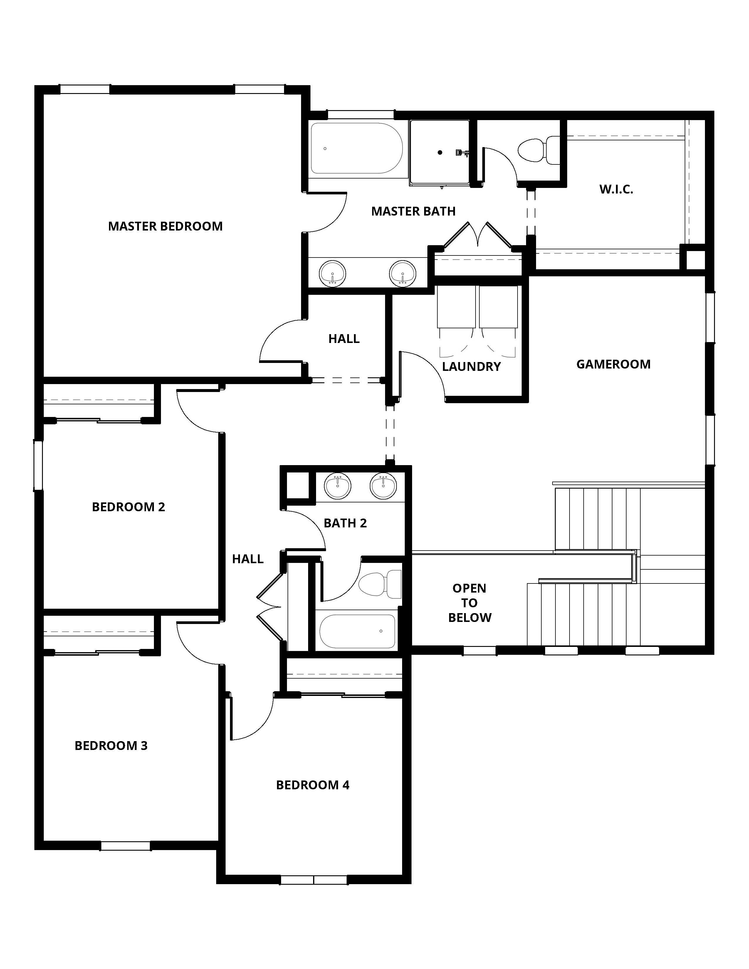 The second floor of the Glenwood has four bedrooms, two bathrooms and a loft.