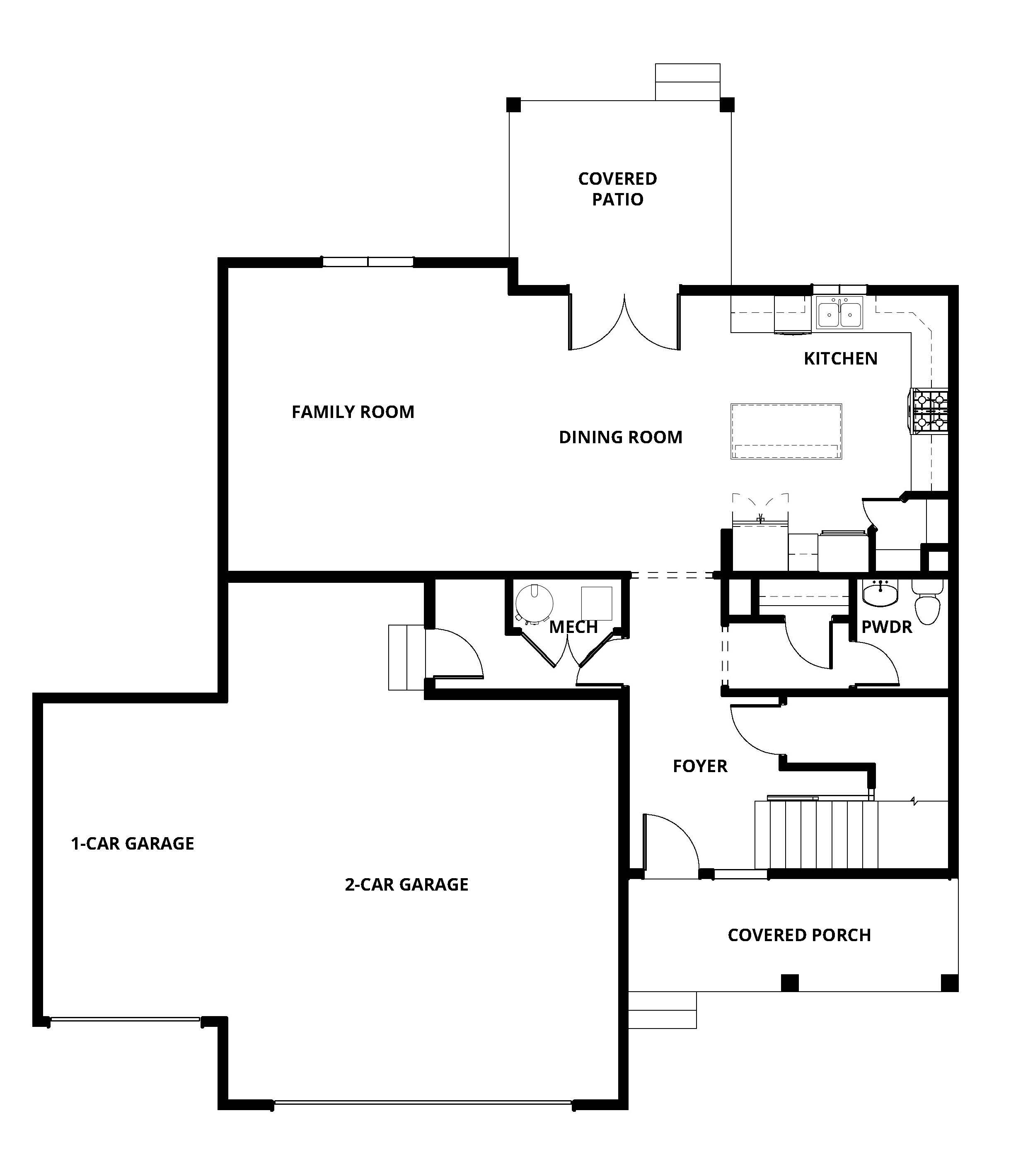 The first floor of the Glenwood plan has open living spaces.