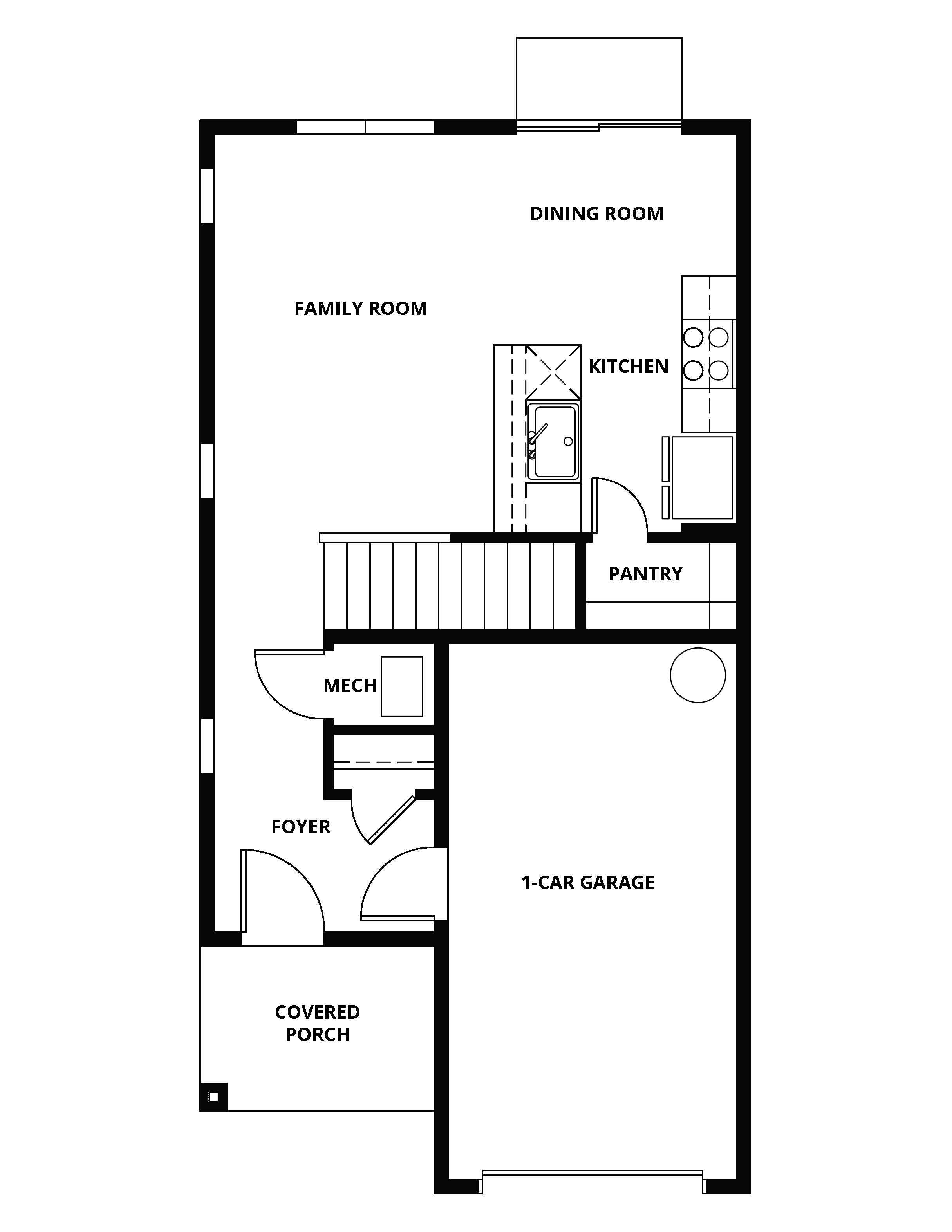 The first floor of the Chimera has the spacious family room & chef ready kitchen 