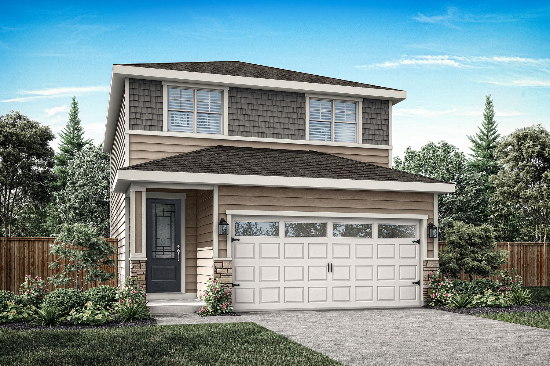 The Baker plan is a beautiful two story home with siding.