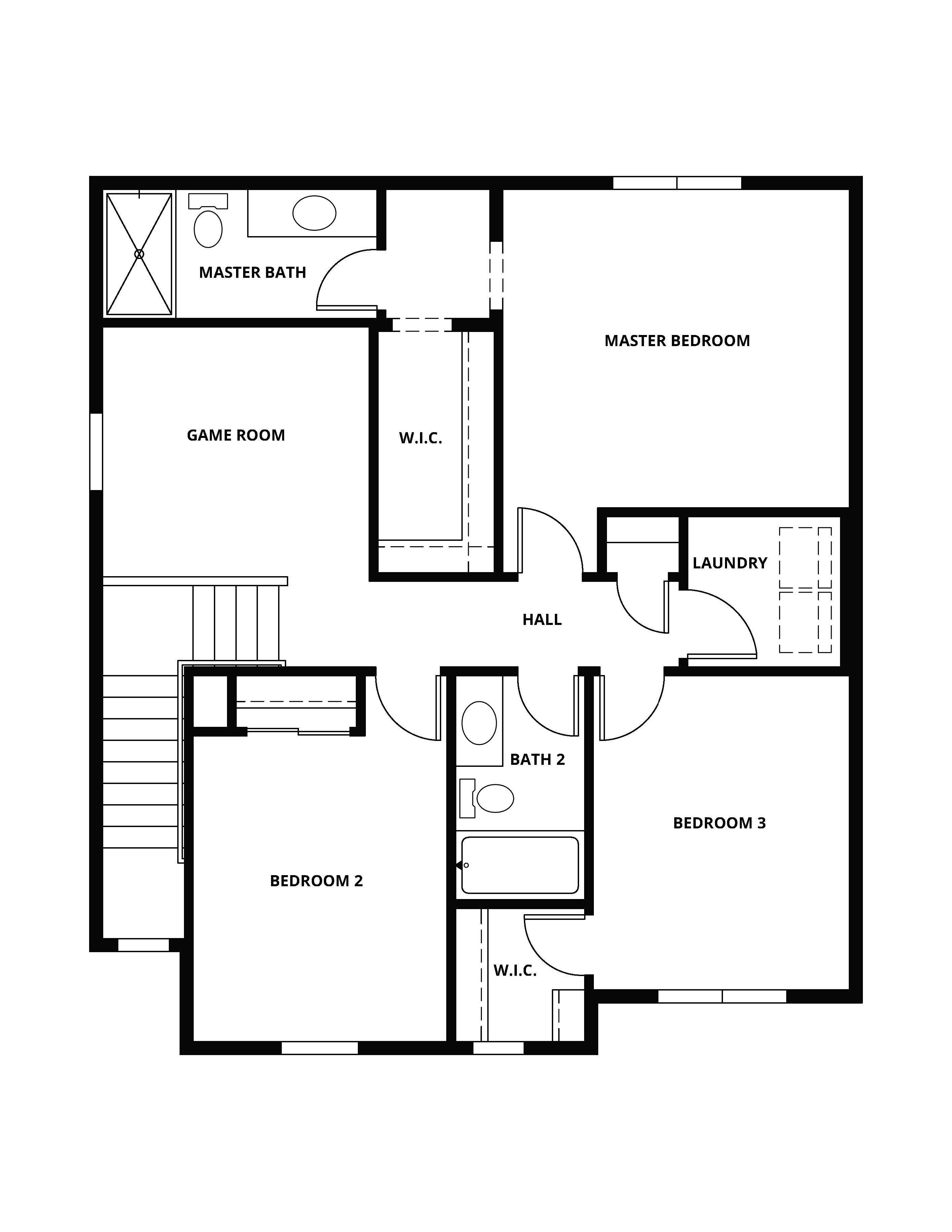 The second floor of the Cypress has the bedrooms and a game room 
