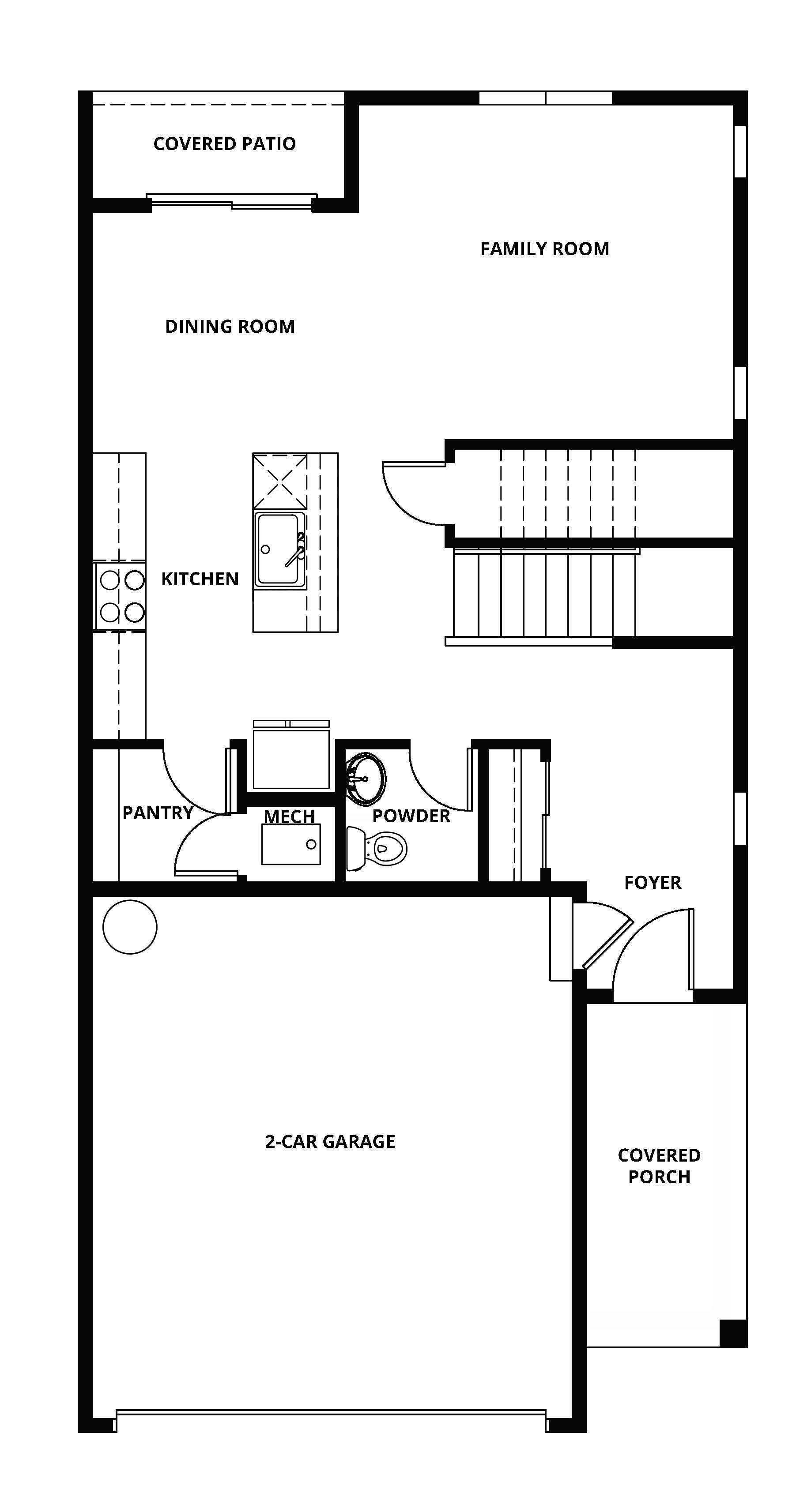 The first floor of the Jefferson has a chef ready kitchen and a spacious family room.