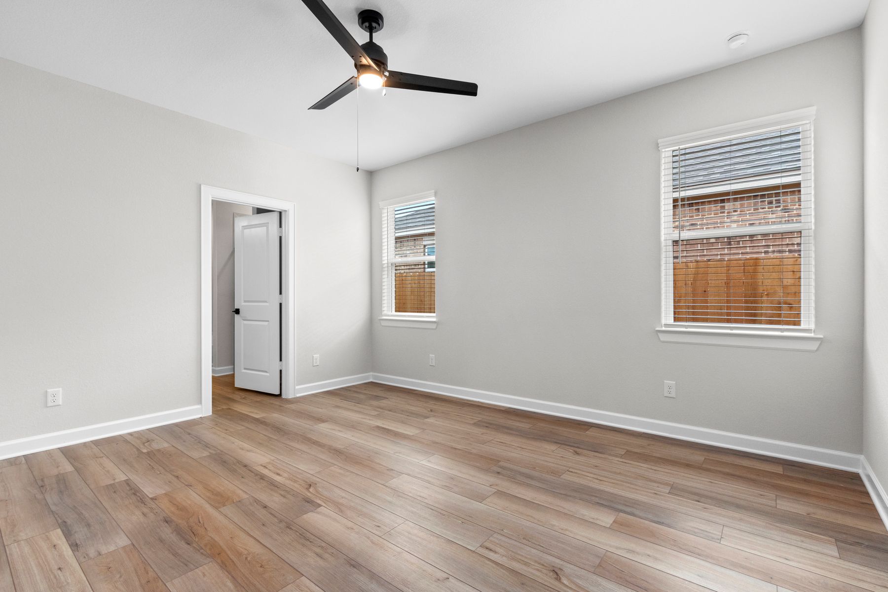 Natural light bathes the master bedroom. 