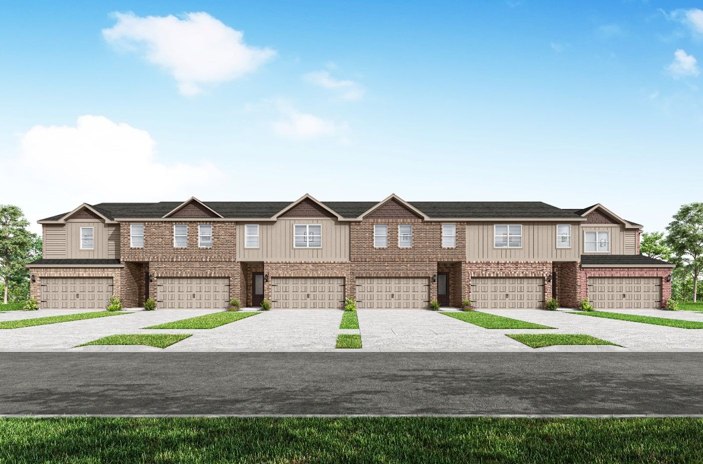 The beautiful townhomes at Yarbrough Farms have a brick exterior.