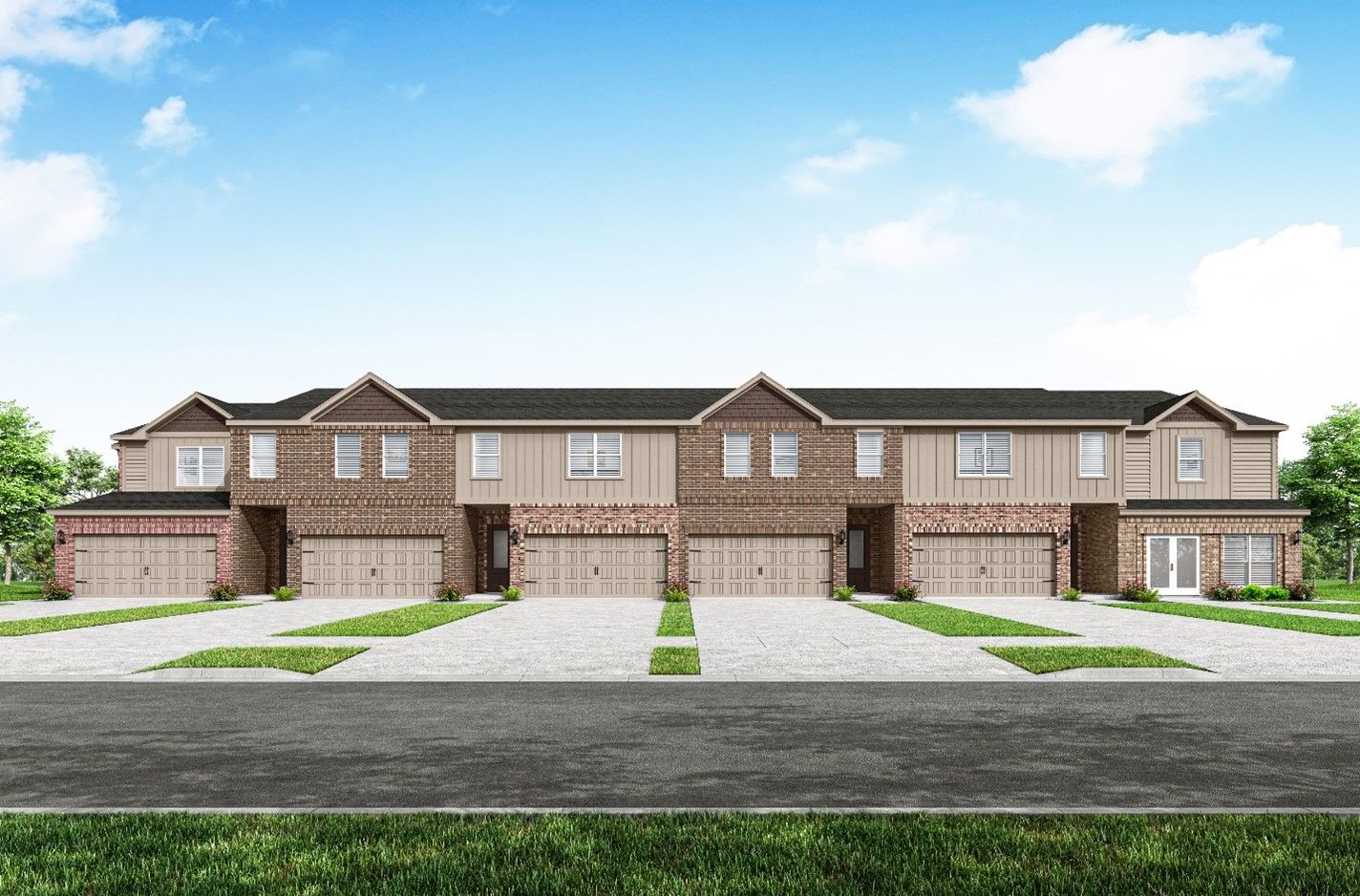 The beautiful townhomes at Yarbrough Farms have a brick exterior.