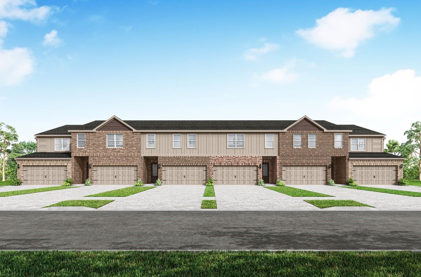 The beautiful townhomes at Yarbrough Farms have a brick exterior.