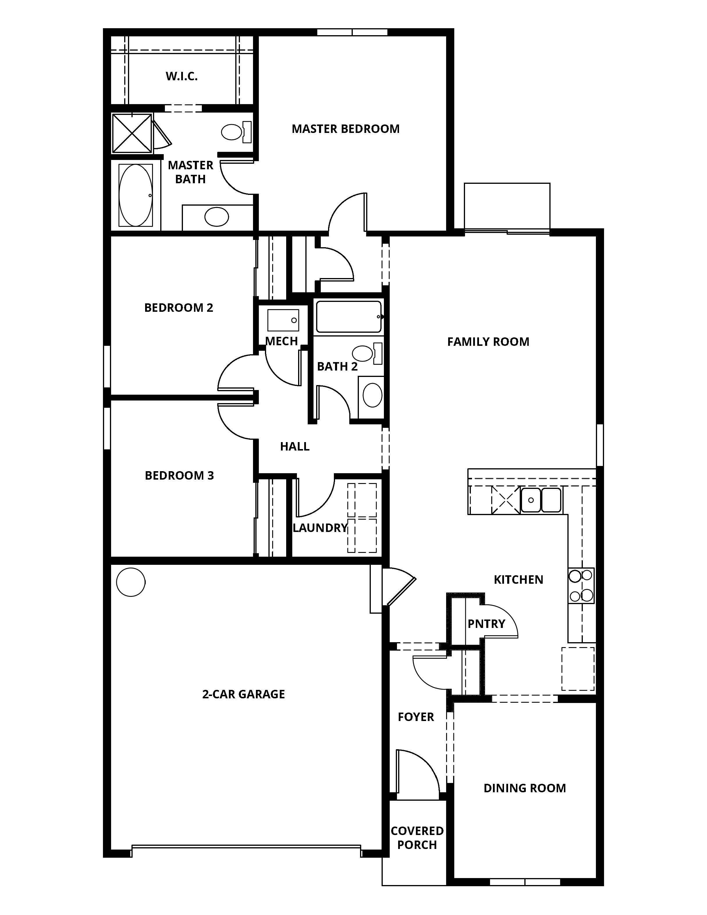 The Columbia is a single story plan with a chef ready kitchen and a spacious family room.
