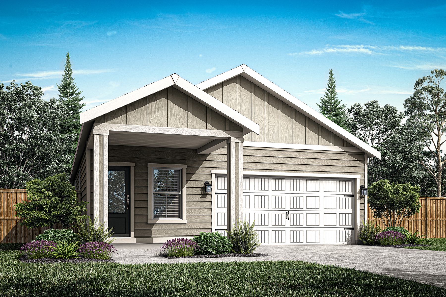 The Aspen is a beautiful single story home with siding.