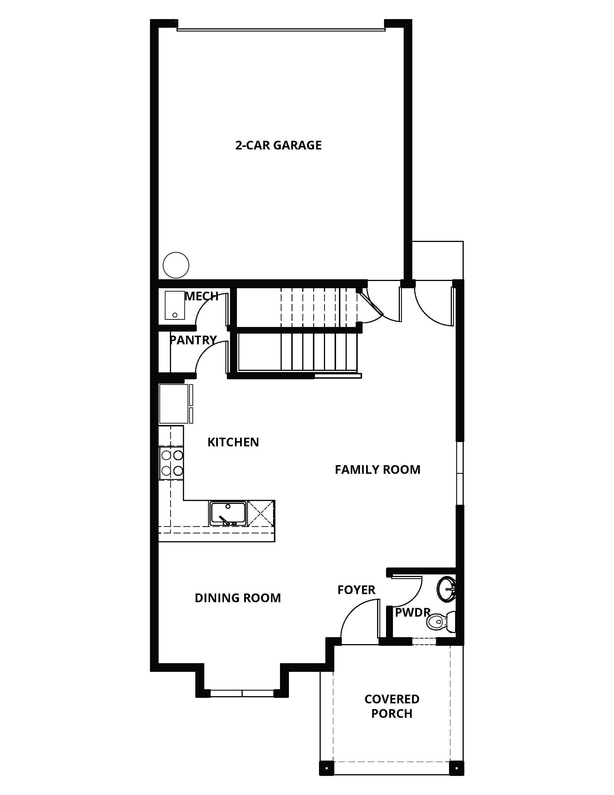The first floor of the Santiam has the chef ready kitchen and spacious family room.