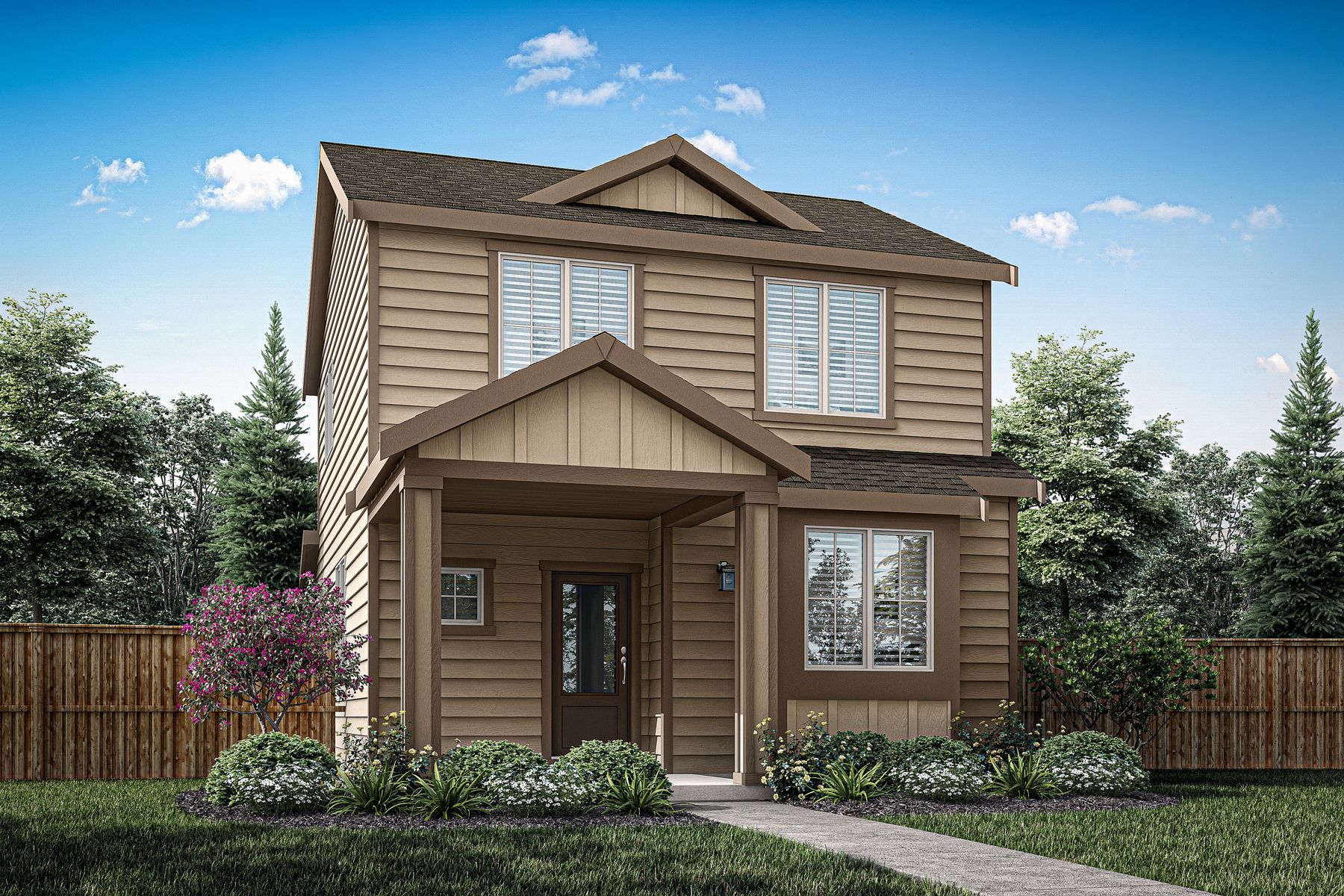 The Santiam is a beautiful two story home with siding.