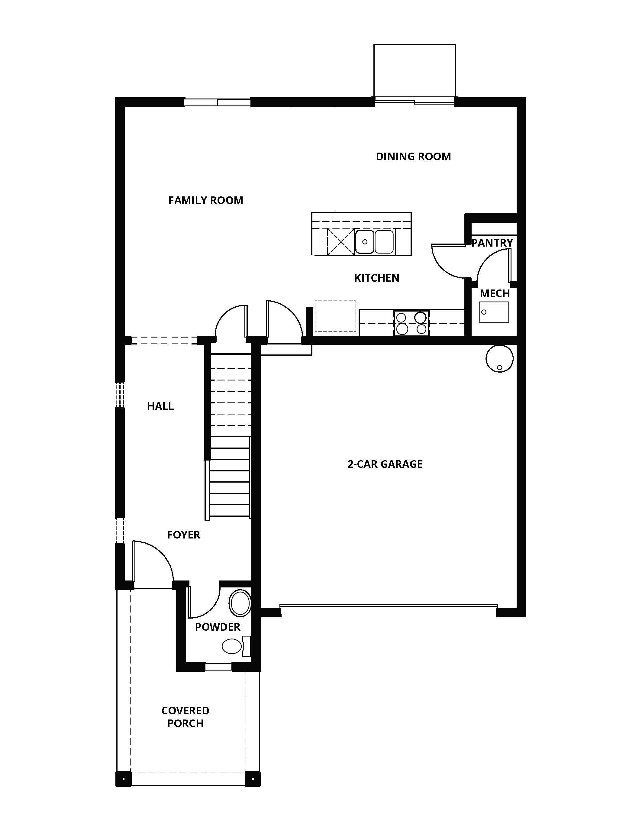The first floor of the Hawthorn has the chef ready kitchen and spacious family room.