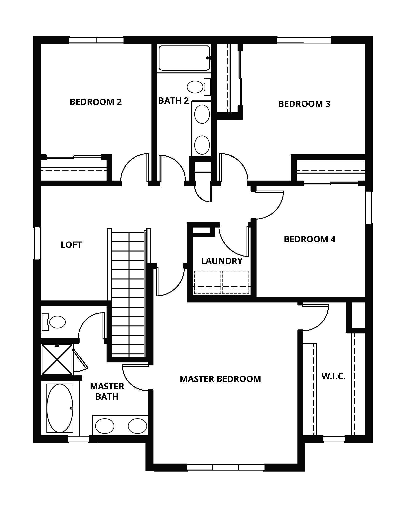 The second floor of the Hawthorn has the bedrooms and a loft.