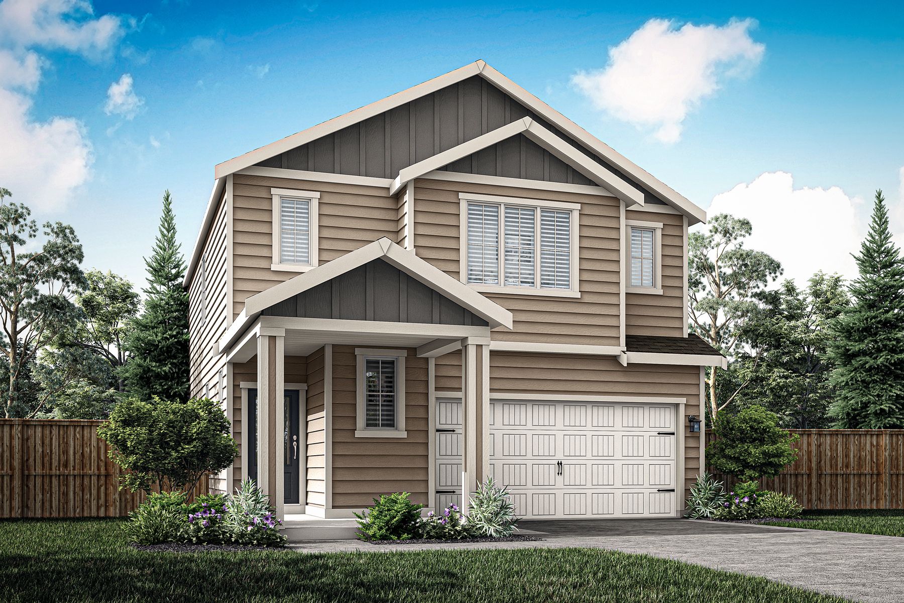 The Hawthorn is a beautiful two story home with siding.
