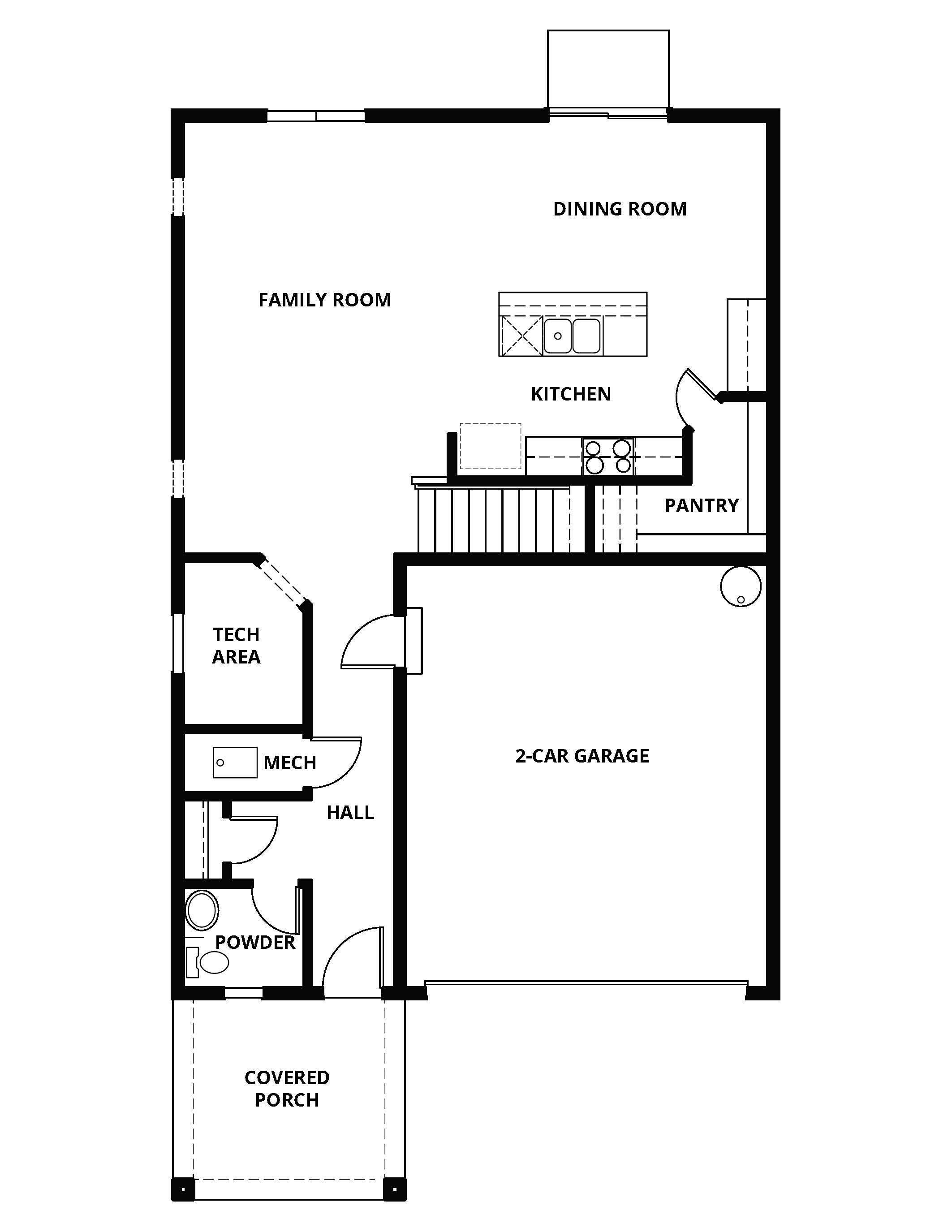 The first floor of the Larch has the chef ready kitchen and spacious family room.
