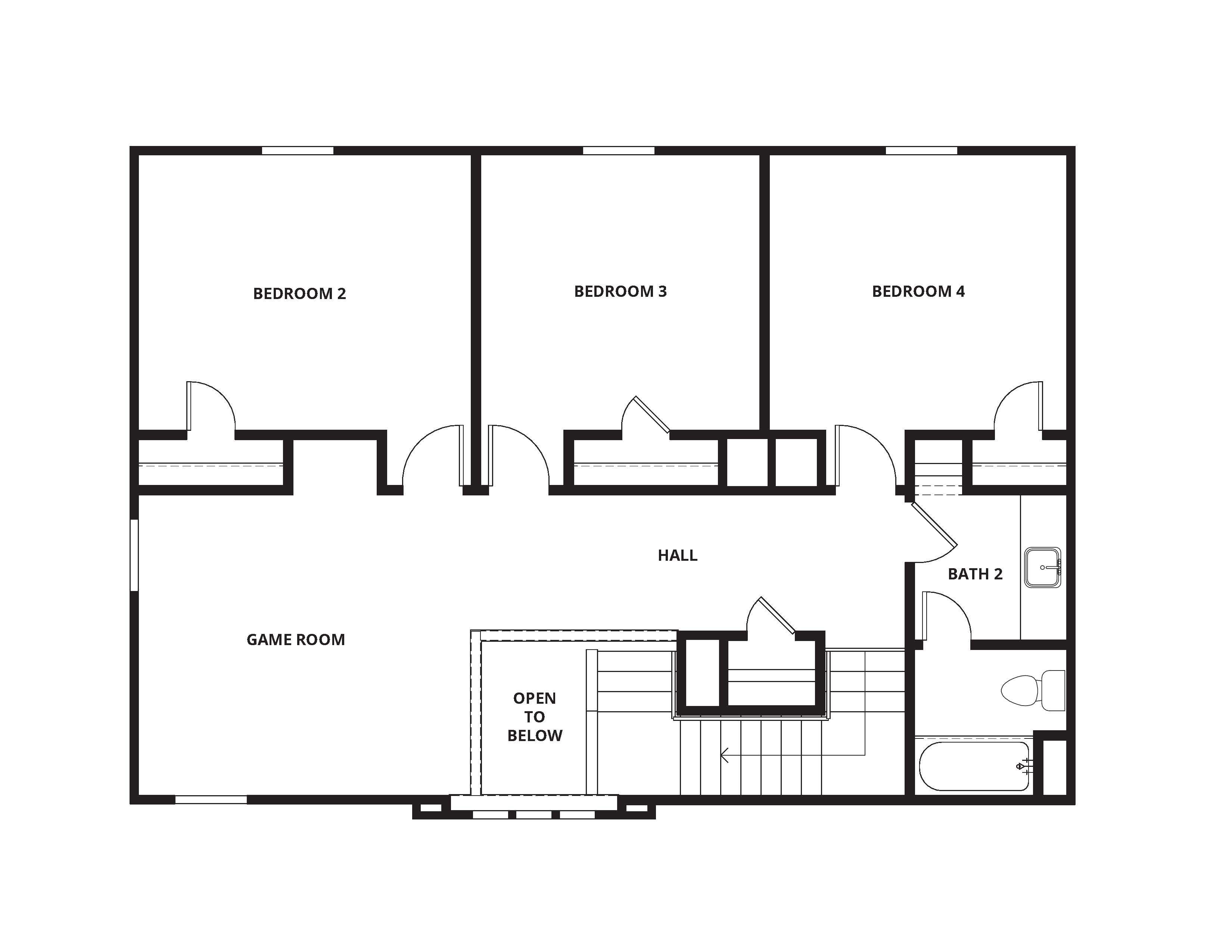 The second floor of the Murray has three secondary bedrooms, a secondary bathroom and gameroom loft. 