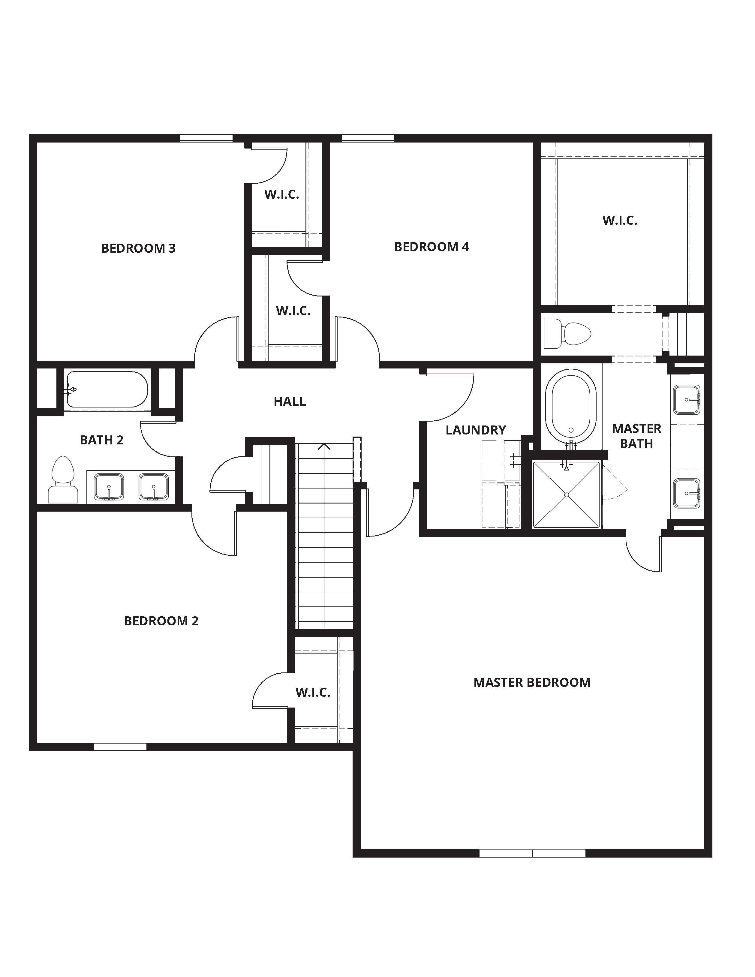The second floor of the Perry has the master suite, three additional bedrooms and a secondary bathroom.  