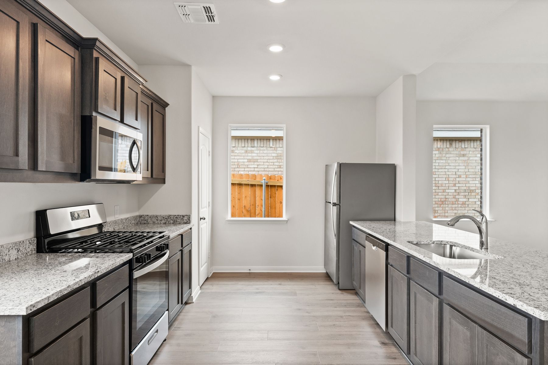The kitchen has energy efficient appliances.