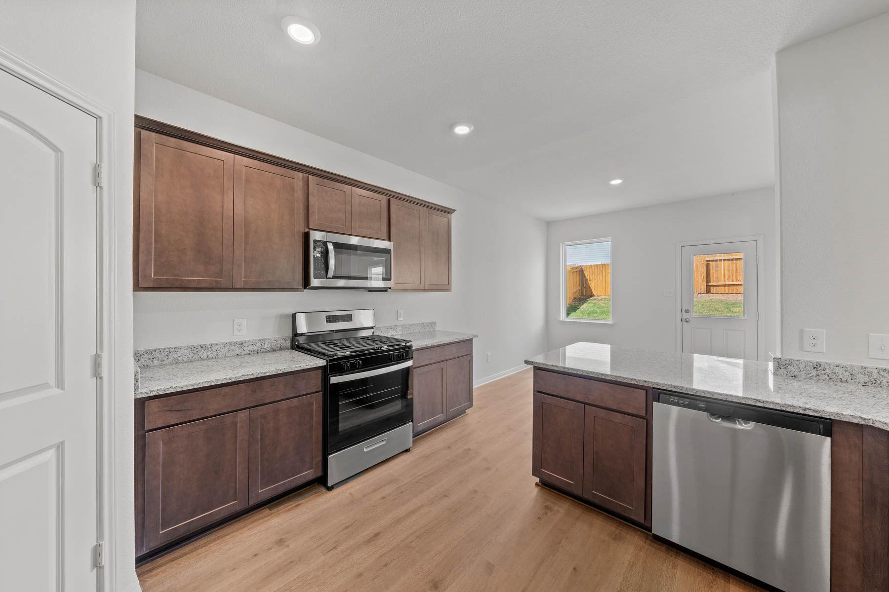 The kitchen has energy efficient appliances.