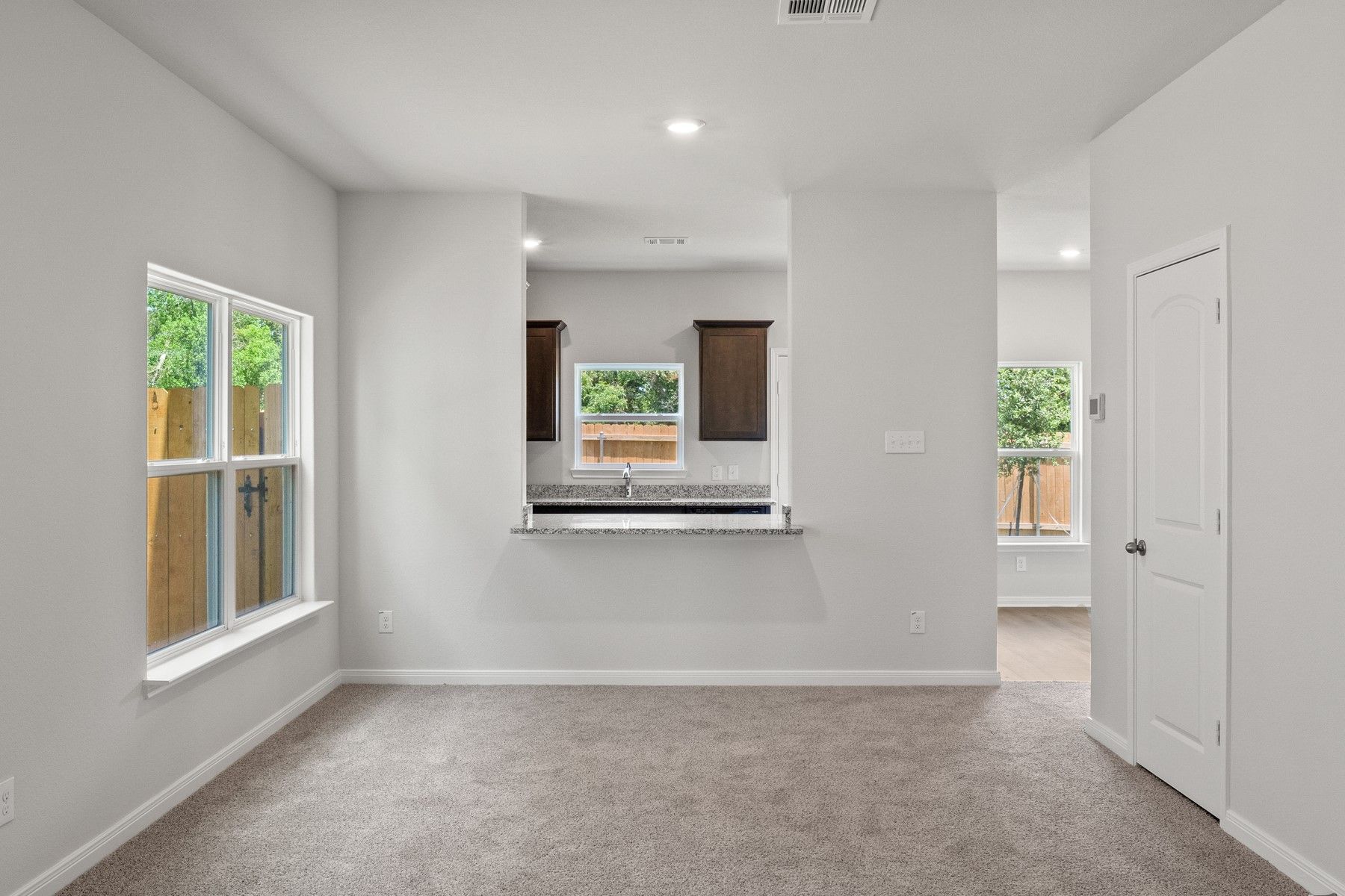 The kitchen of the Piper looks out into the family room.
