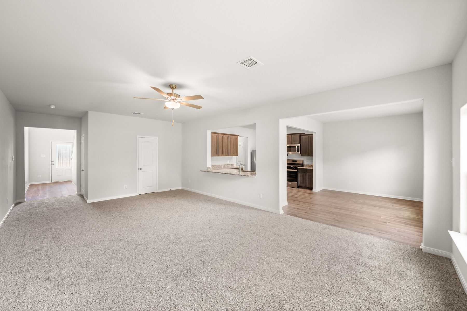 The family room of the Rayburn is spacious and has room for plenty of furniture.