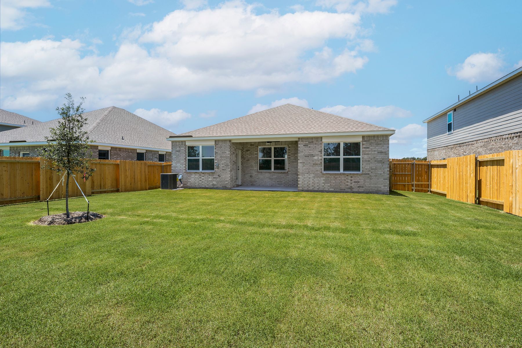 The back yard of the Blanco plan is fully fenced.
