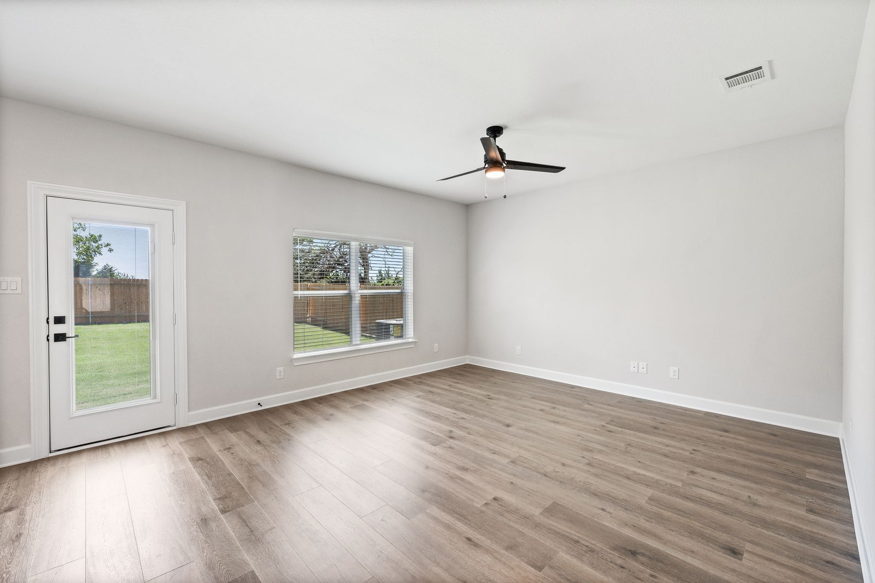 The family room of the Rio Grande is spacious and has plenty of room for furniture.